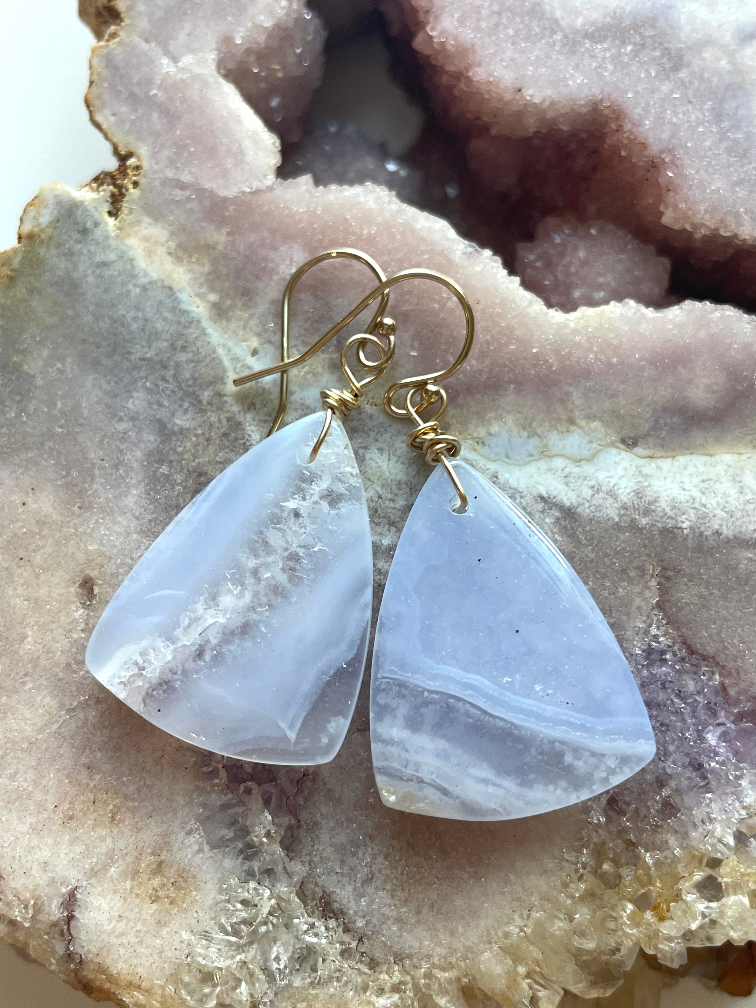 Blue Lace Agate Earrings - 14K Gold Filled Dangle Earrings for Women | Boho Chic Jewelry for Everyday Wear & Special Occasions