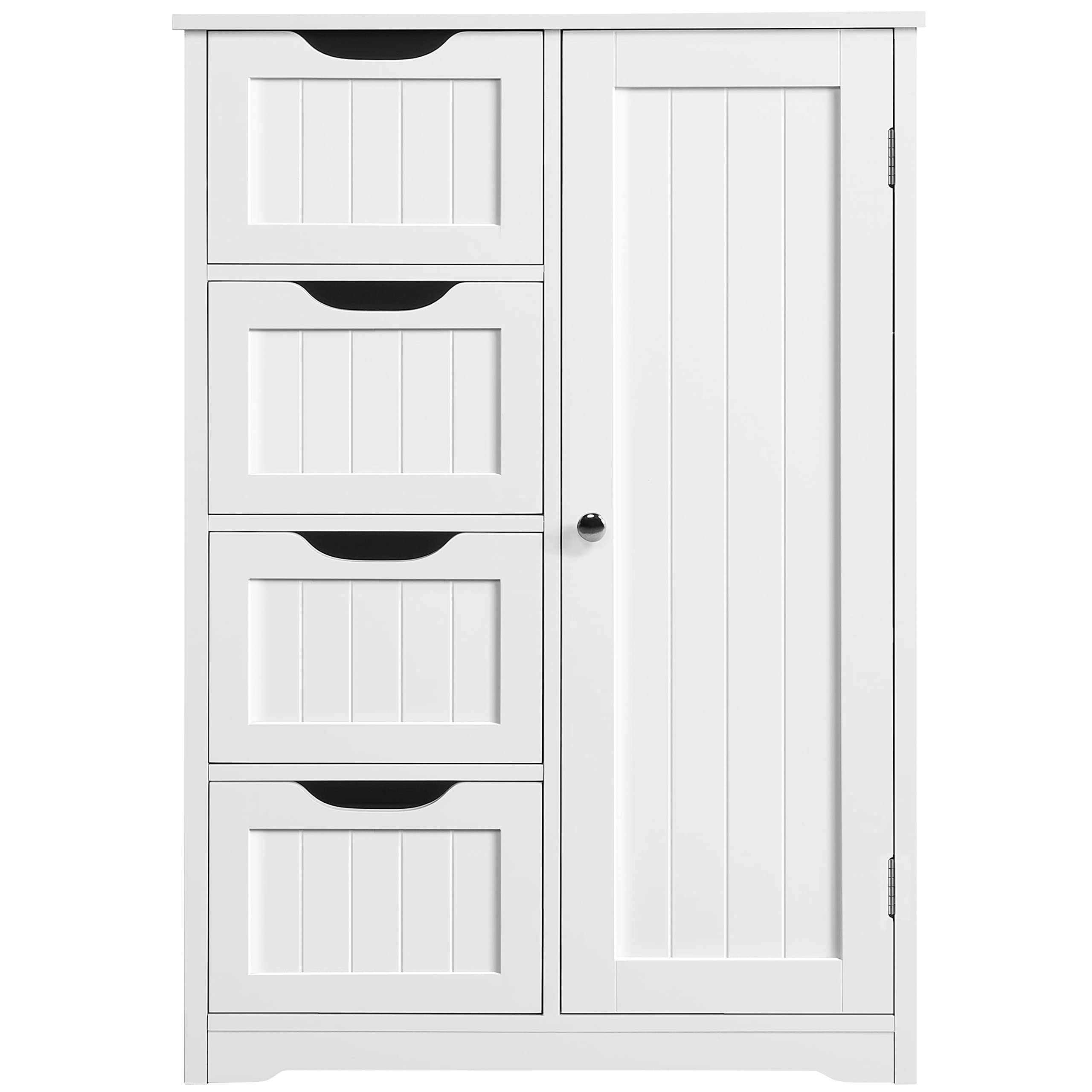 Topeakmart White Freestanding Bathroom Storage Cabinet with 4 Drawers & Door - Organize Living Room, Hallway, or Bedroom - Space-Saving Floor Cabinet for Towels, Toiletries & Home Essentials