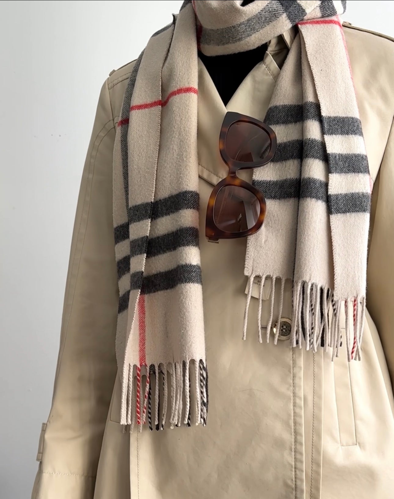 Burberry Stone White Cashmere Check Scarf - Luxury Soft Warm Winter Scarf for Men & Women - Perfect for Cold Weather, Office, Travel & Gift Giving