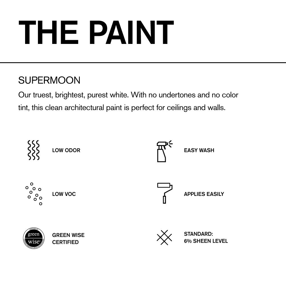 Premium Interior Paint - SUPERMOON Pure White | Self-Priming Low VOC Paint, Green Wise Certified | Semi Matte Low Sheen Finish | 1 Gallon for Walls, Ceilings & Home Decor Projects