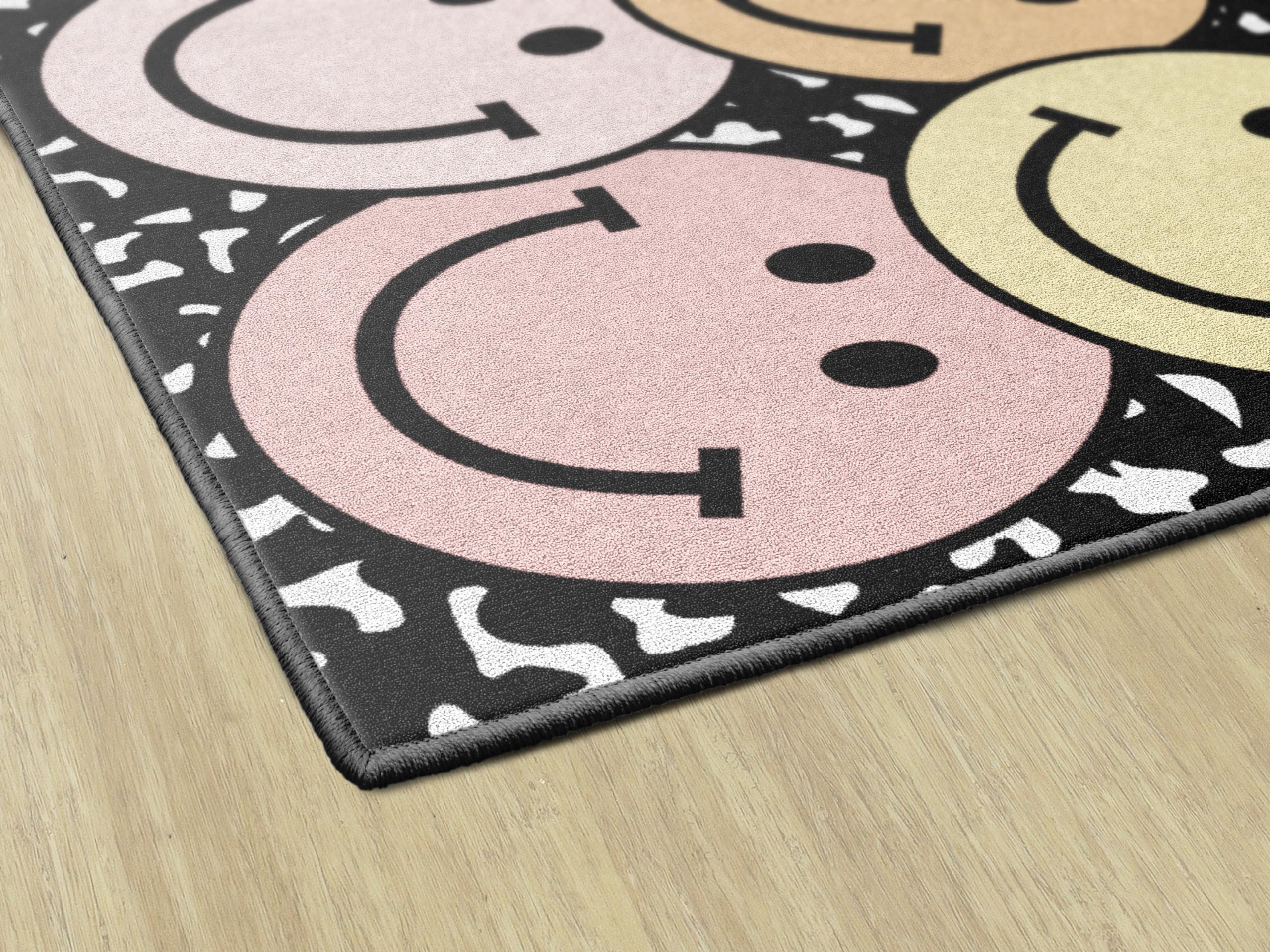 Pastel Rainbow Smileys Educational Area Rug for Kids - 5' x 7'6