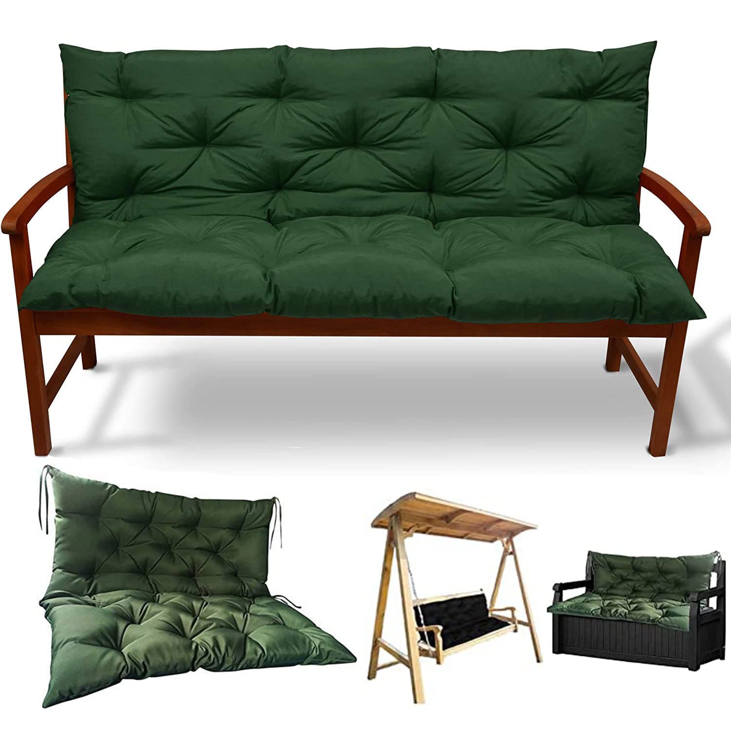 **Waterproof Swing Cushion Replacement with Pillow - 40x40/47/60 Inch Outdoor Bench Seat Pad for Garden, Patio & Indoor Use - Durable Green Cushion for Swing, Porch & Lounge Chairs**