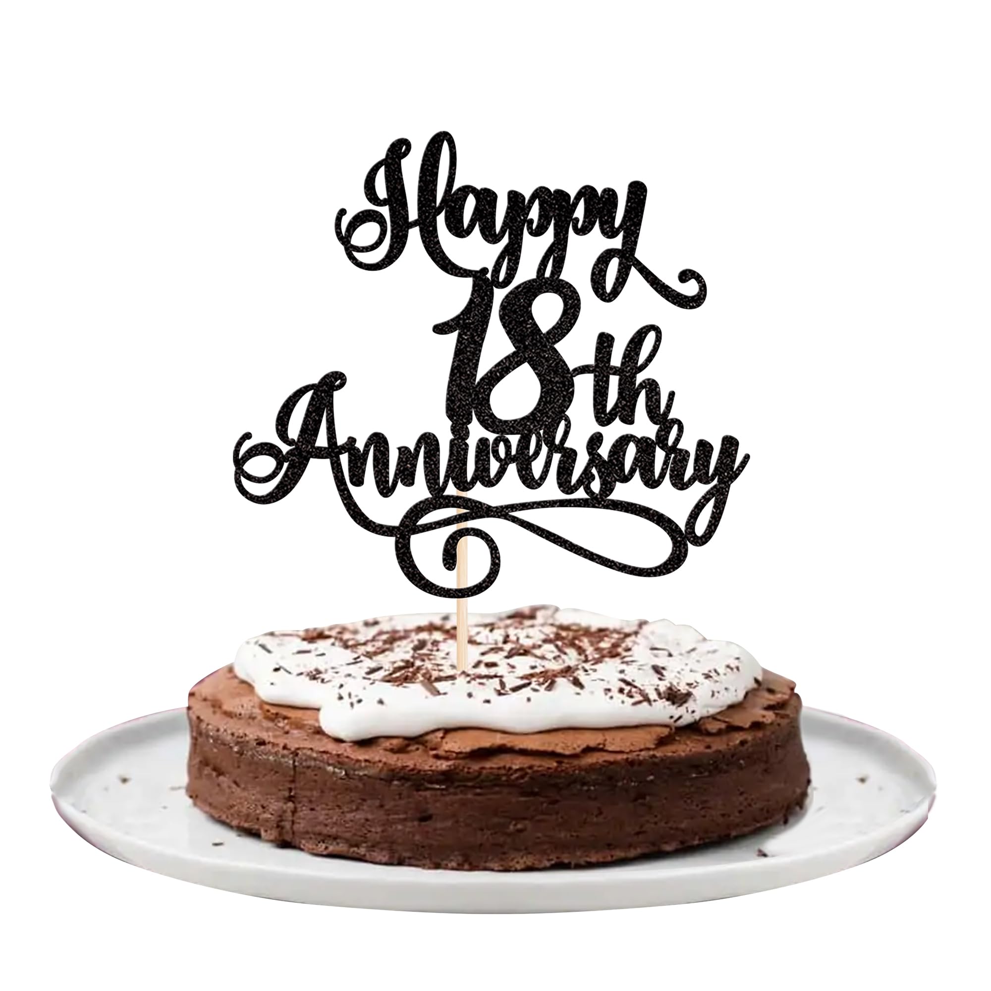 Rsstarxi 1 Pack Glitter 'Cheers to 18 Years' Cake Topper - Happy 18th Anniversary & Birthday Party Decorations (Black) - Perfect for Wedding Anniversaries, Milestone Birthdays & Celebration Cakes