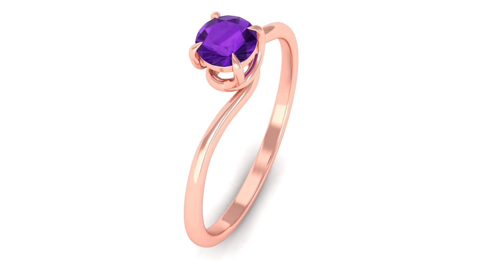1/4 CT Natural Amethyst Solitaire Ring for Women - 14K Solid Gold Violet Amethyst Bypass Ring, Certified February Birthstone Jewelry | Valentine's Gift, Anniversary Present, Birthday Jewelry