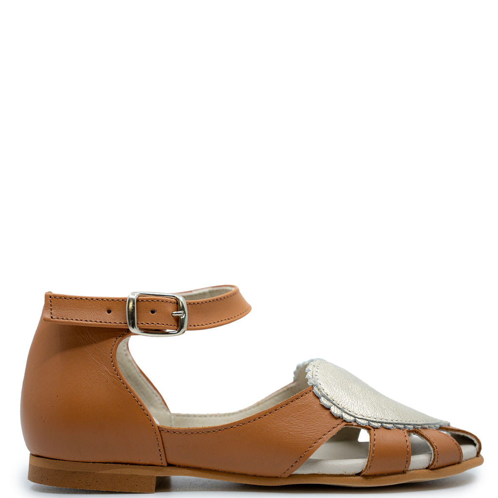 Sonatina Women's Camel & Gold Heart Sandals - Comfortable Boho Chic Strappy Sandals for Summer, Beach, Vacation & Casual Outings