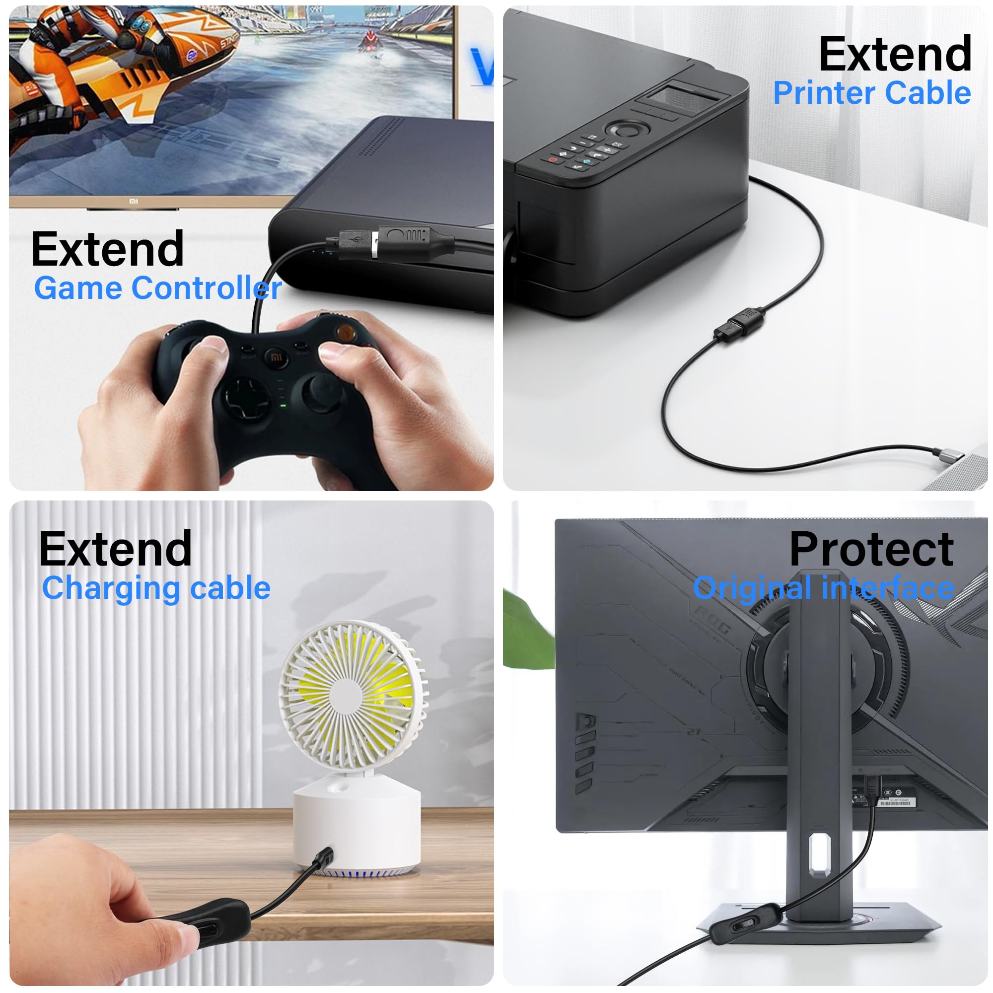 USB 3.0 Extension Cable with On/Off Switch - 1ft for PC, TV, Car & LED Strips