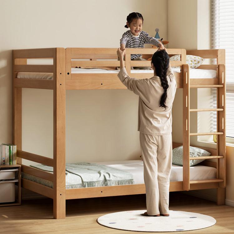 Solid Wood Bunk Bed - Beech & Birch Twin/Full Size - Space-Saving Kids & Guest Room Furniture for Small Bedrooms & Vacation Homes