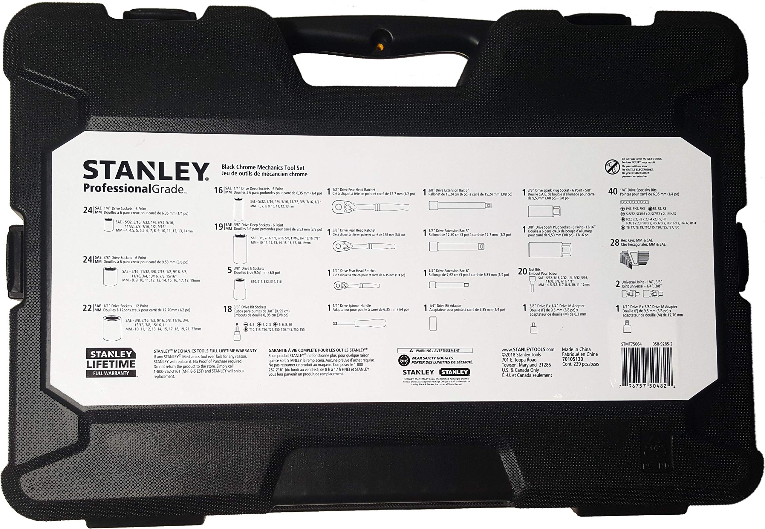 STANLEY Professional Grade Black Chrome 229-Piece Mechanics Tool Set - Socket Set for Automotive Repair, DIY Projects & Home Maintenance