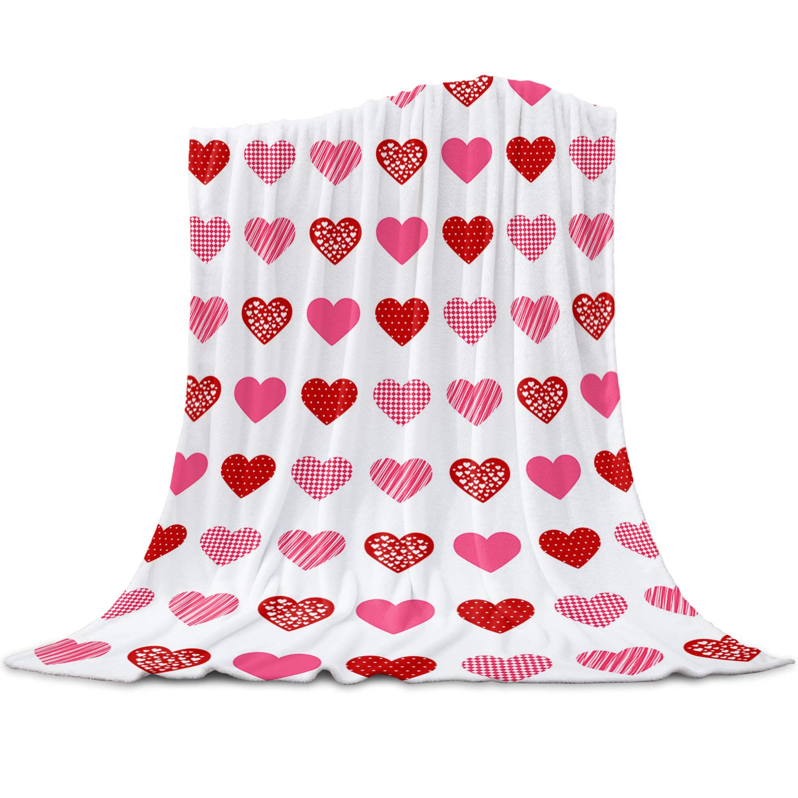 Valentine's Day Heart Print Flannel Fleece Throw Blanket - 39
