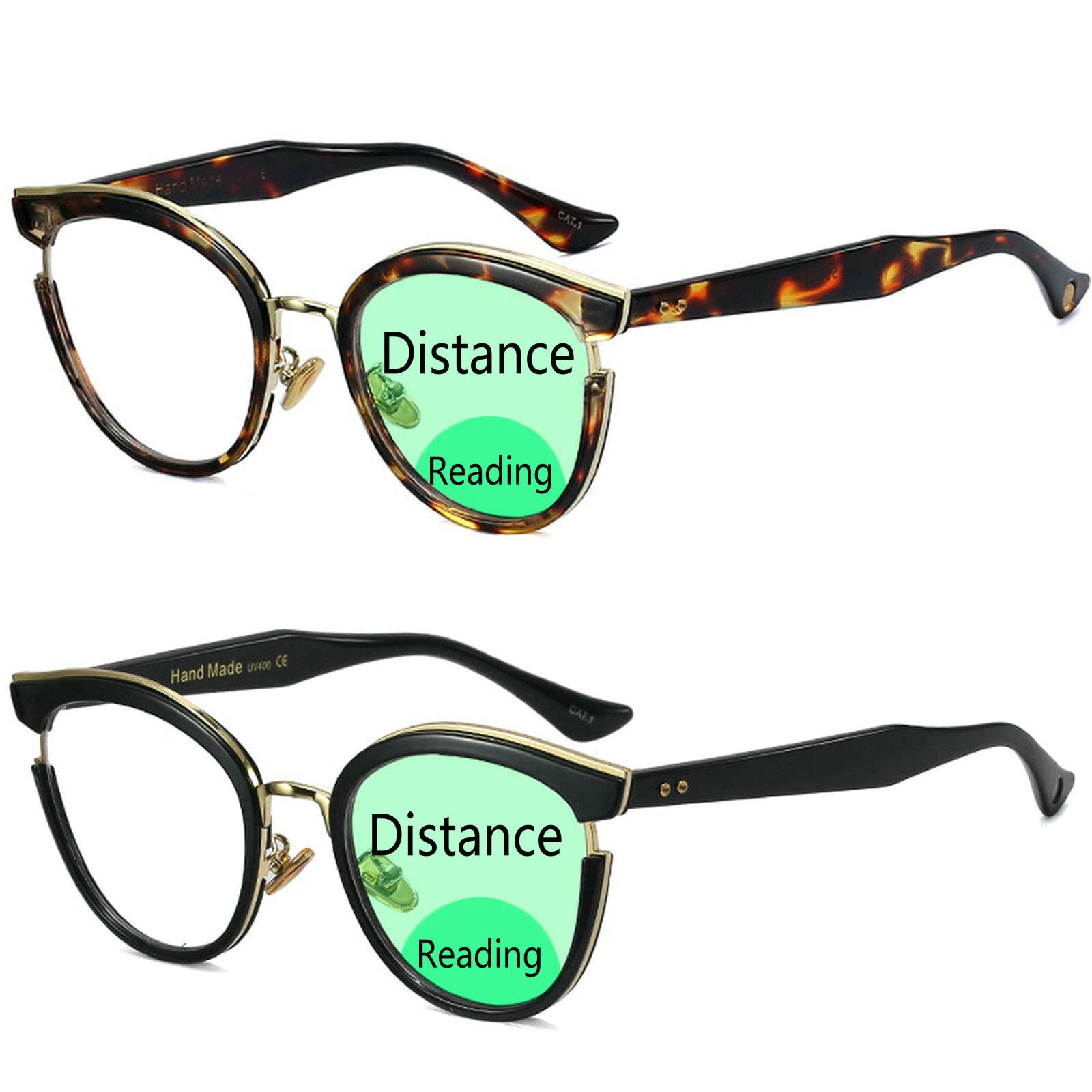 Willochra Cat Eye Bifocal Blue Light Blocking Glasses - 2 Pack Round Magnifying Computer Reading Glasses for Women - Perfect for Office Work, Screen Time & Reading