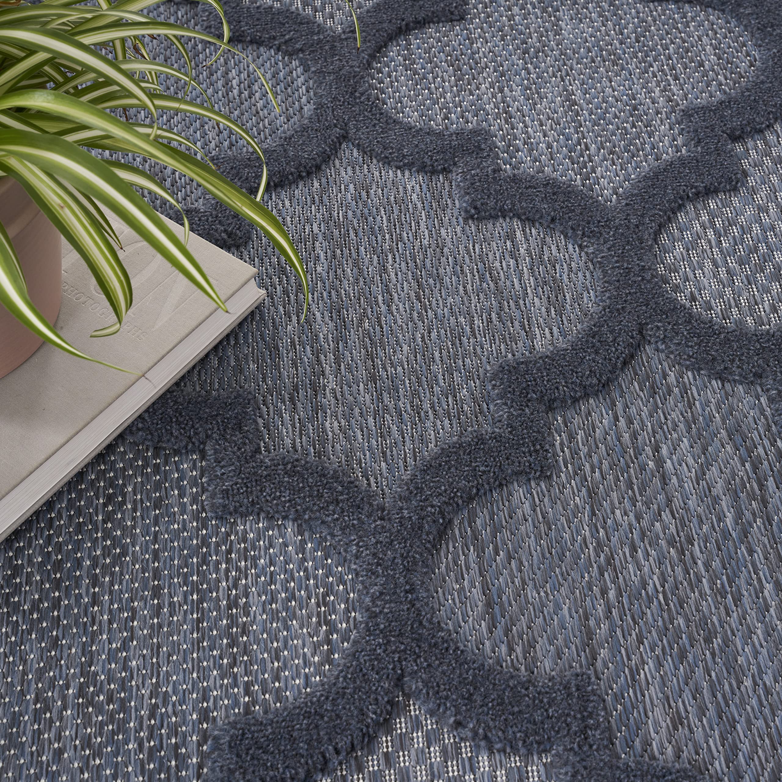 Nourison Easy Care Moroccan Navy Blue 8' x 10' Area Rug - Trellis Pattern, Non-Shedding & Easy Cleaning - Perfect for Bedroom, Living Room, Dining Room, Backyard, Deck & Patio (8x10) - Adds Style to Indoor & Outdoor Spaces