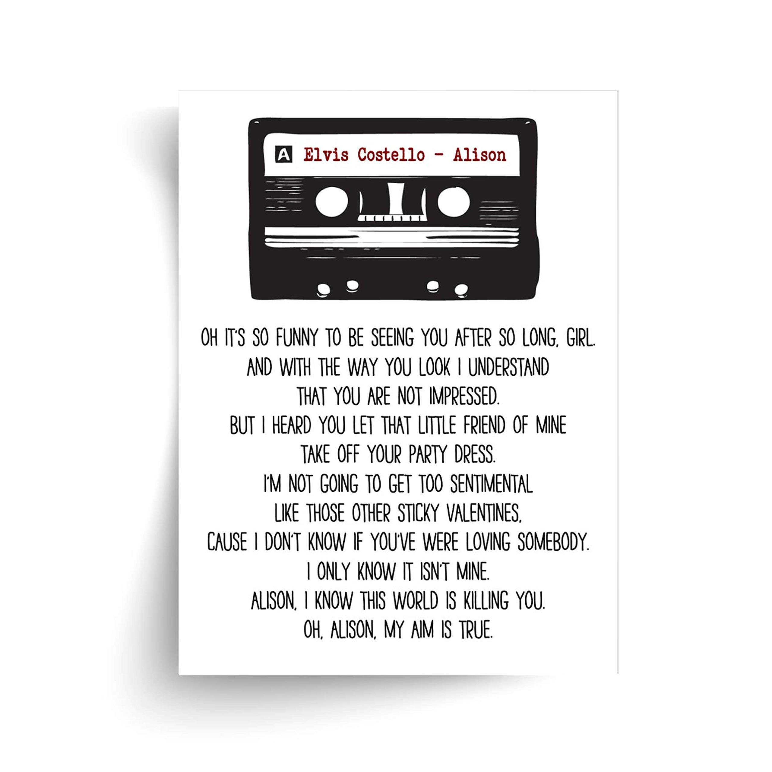 Elvis Costello Alison Lyrics Print - Unframed Music Poster for Home Decor, Bedroom Wall Art, Gift for Fans