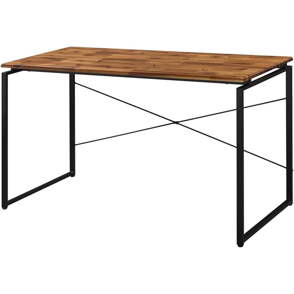 BOWERY HILL Modern Oak & Black Wooden Writing Desk - Contemporary Home Office Furniture for Work & Study