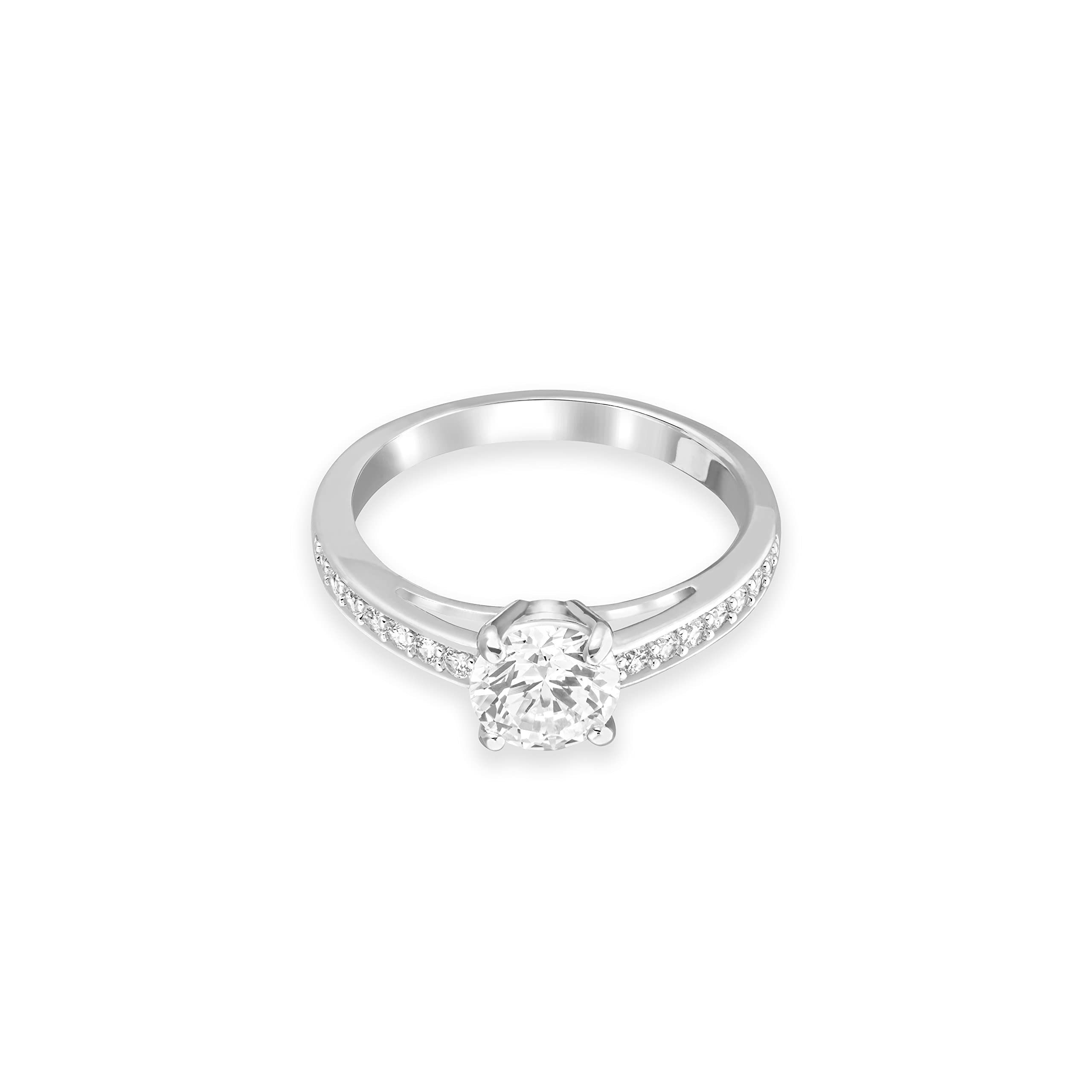 Swarovski Round Ring - Rhodium Finish & Clear Crystals for Elegant Occasions