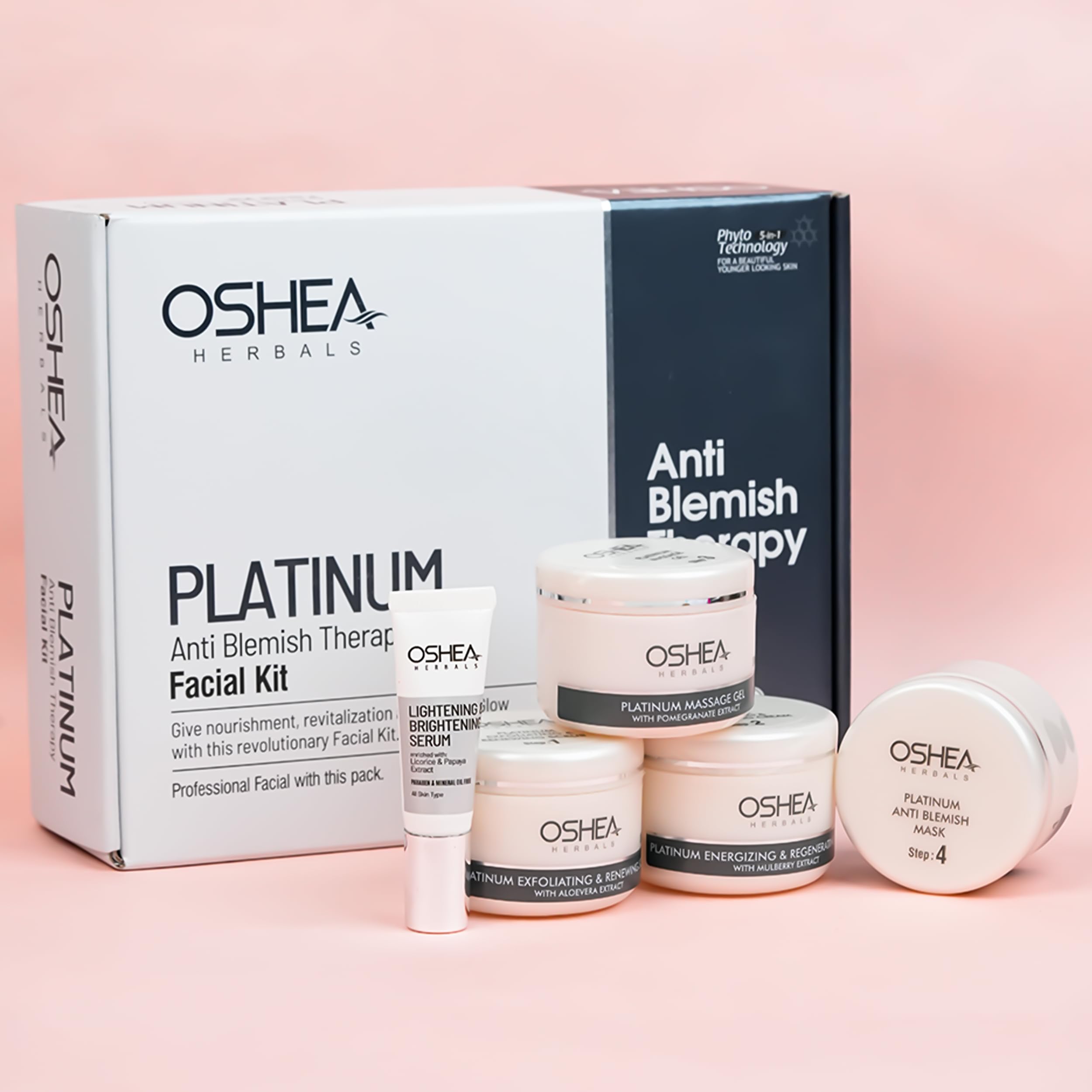 Oshea Herbals Platinum Anti Blemish Therapy Facial Kit for All Skin Types | Nourishing, Revitalizing & Collagen Protection Treatment | Instantly Brightens Skin | Perfect for Daily Skincare Routine & Spa Nights (209g)