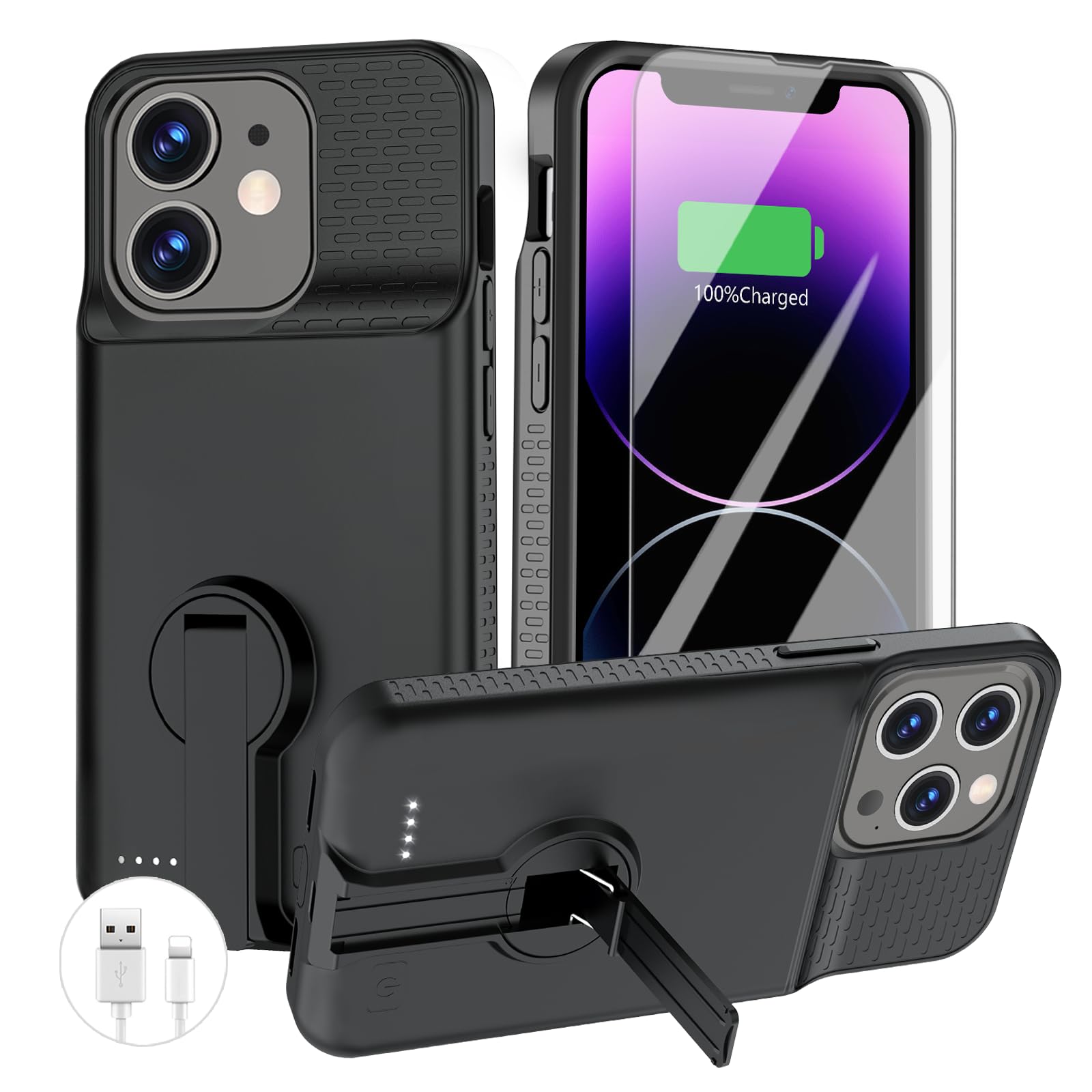 8000mAh iPhone 14 Pro Max/14 Plus/13 Pro Max/12 Pro Max Battery Case with Stand - Portable Charging Case Cover for 6.7