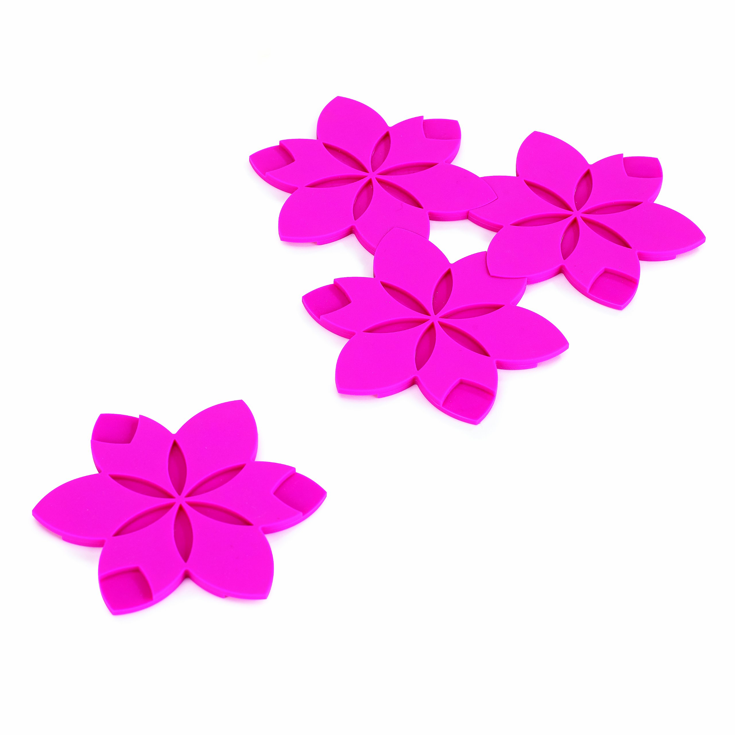 Umbra Garland Coasters Set of 4 - Fuchsia Floral Design Drink Coasters for Coffee Tables, Dining Tables & Home Decor - Waterproof & Scratch-Resistant