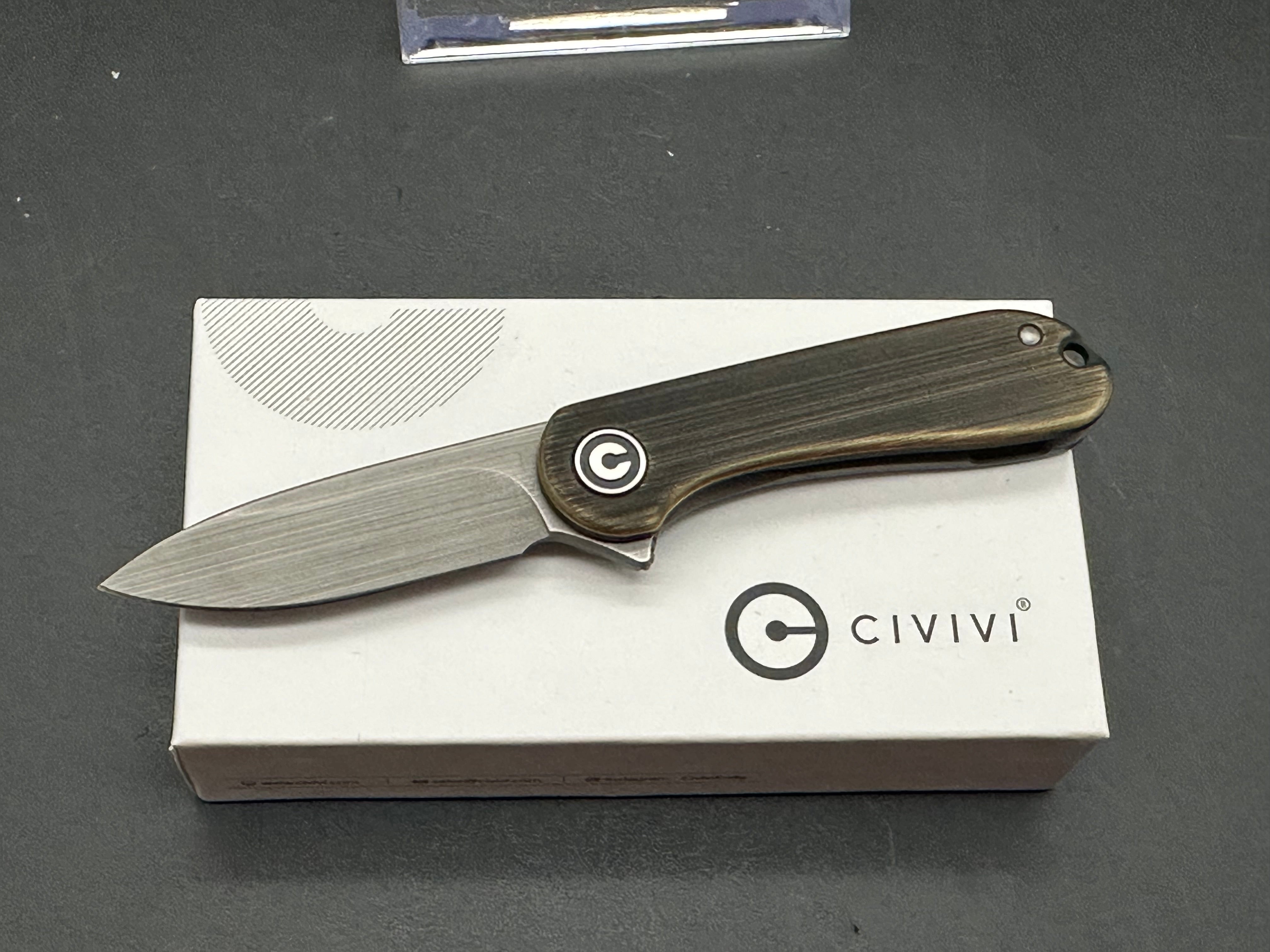 CIVIVI Mini Elementum Frame Lock Knife - Brass Hand Rubbed Finish - EDC Pocket Knife for Camping, Hiking & Everyday Carry