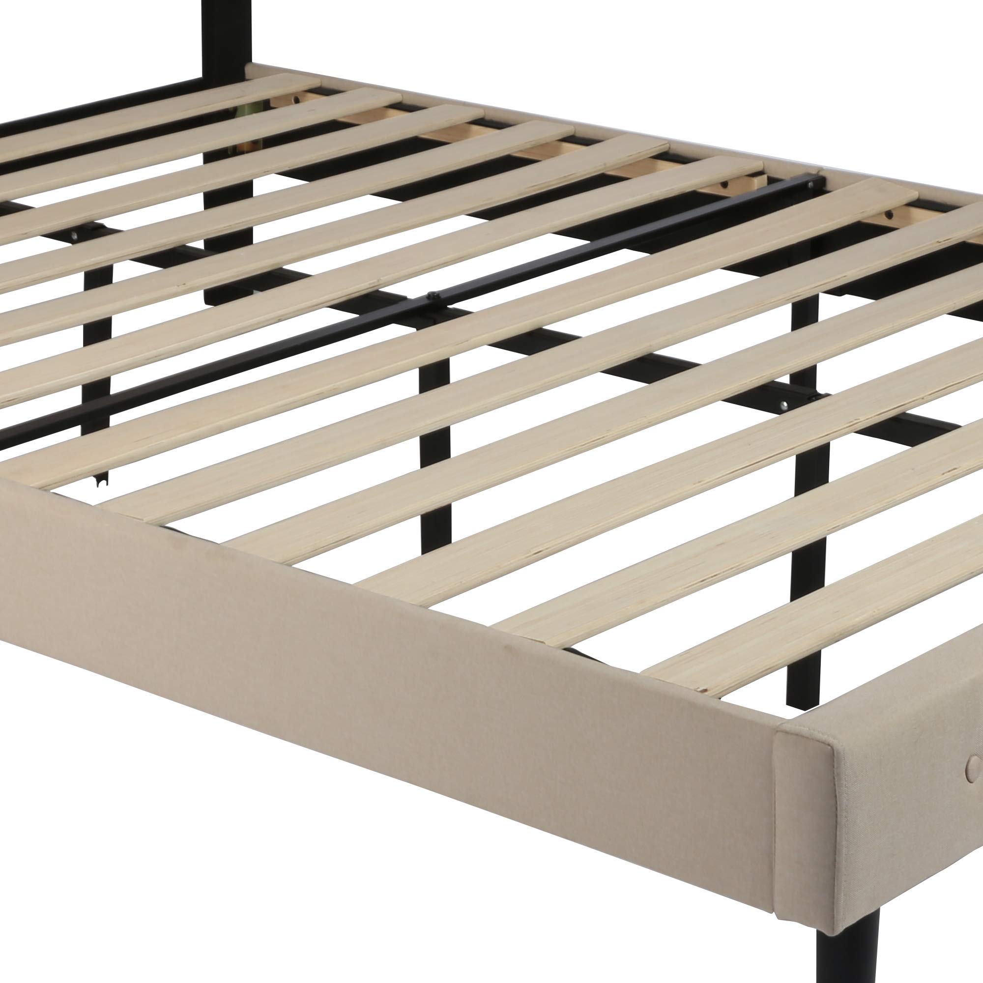 14 Inch Upholstered Platform Bed Frame with Headboard - Full Size Wood Slat Support Mattress Foundation, No Box Spring Needed, Beige Fabric - Perfect for Modern Bedrooms, Guest Rooms & Small Spaces