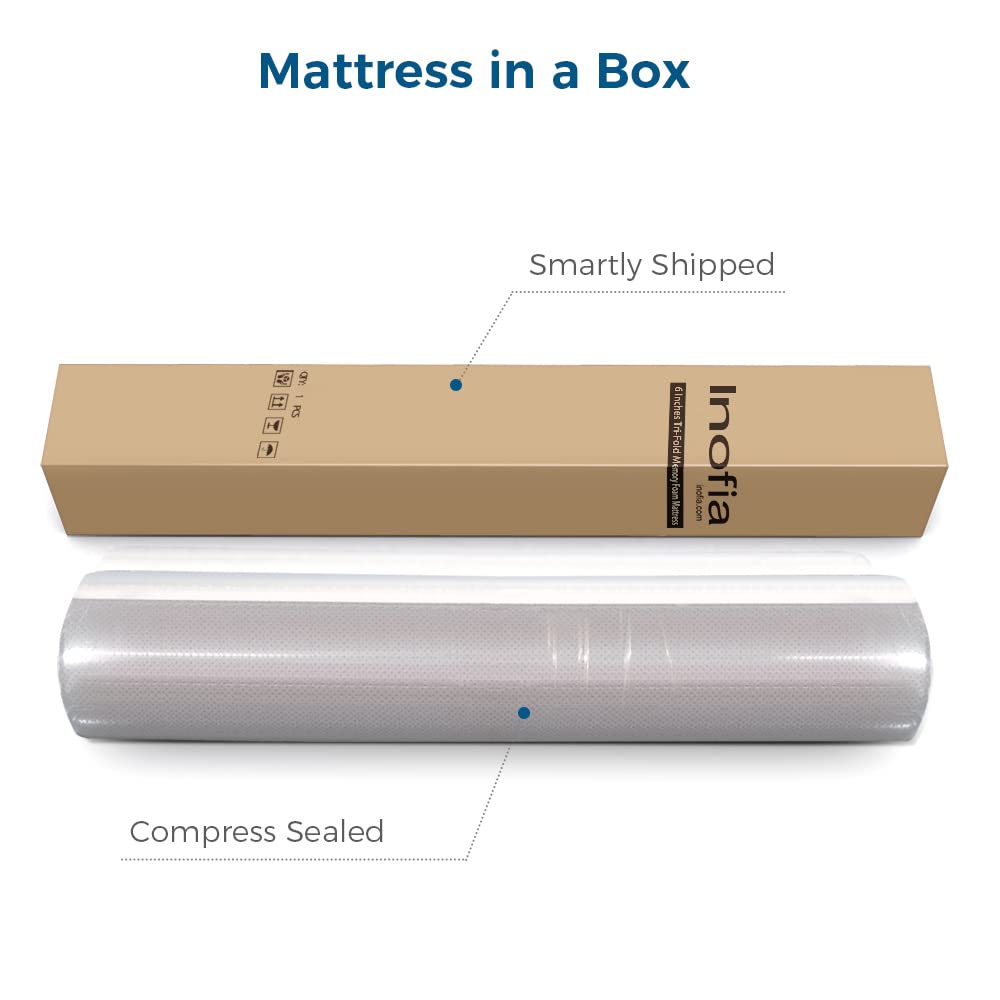 Inofia 6 Inch Twin Size Memory Foam Folding Mattress - Ultra Soft Removable Cover, Non-Slip Bottom & Breathable Mesh Sides, Portable Trifold Design (78