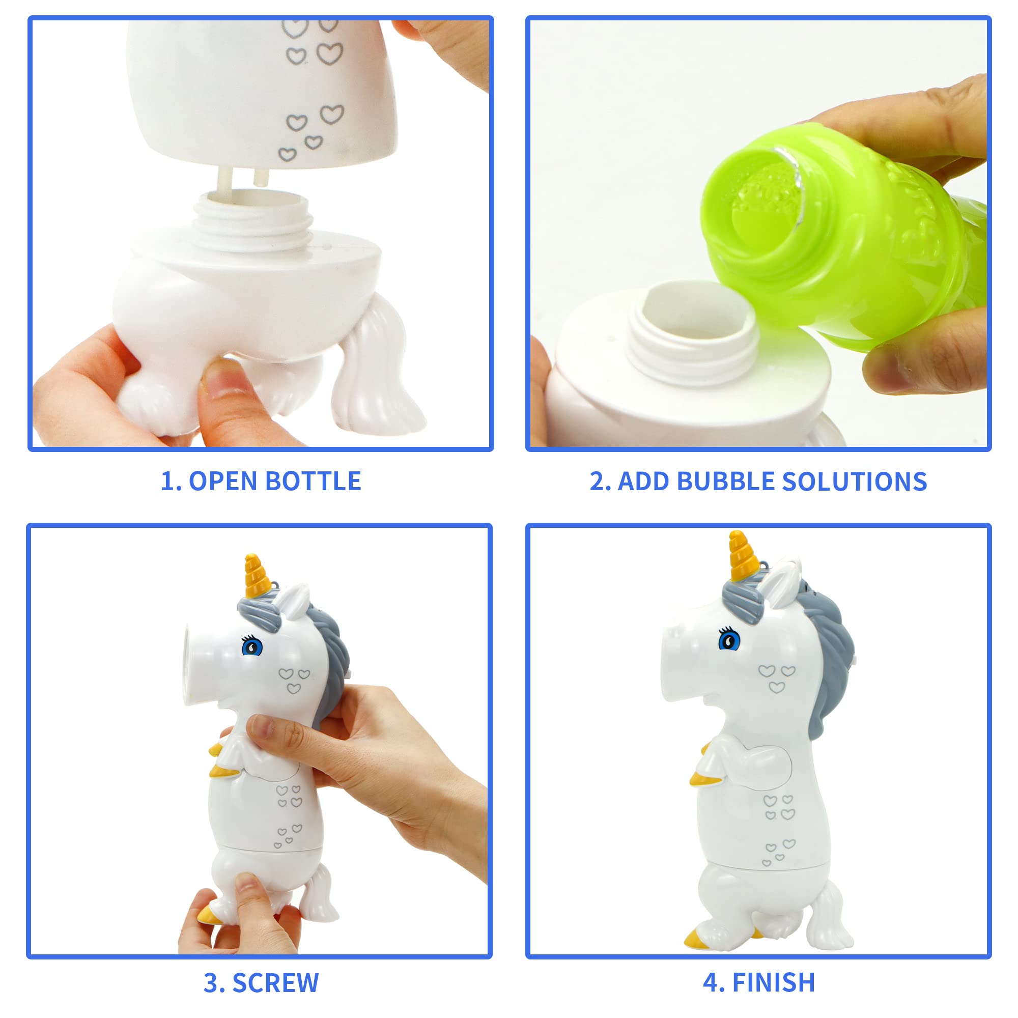 JOYIN Unicorn Bubble Blower Wand with Music & LED Lights | Bubble Gun with Bubble Solution | Birthday Party Favors & Summer Outdoor Toys | Fun for Kids, Pool Parties & Backyard Activities