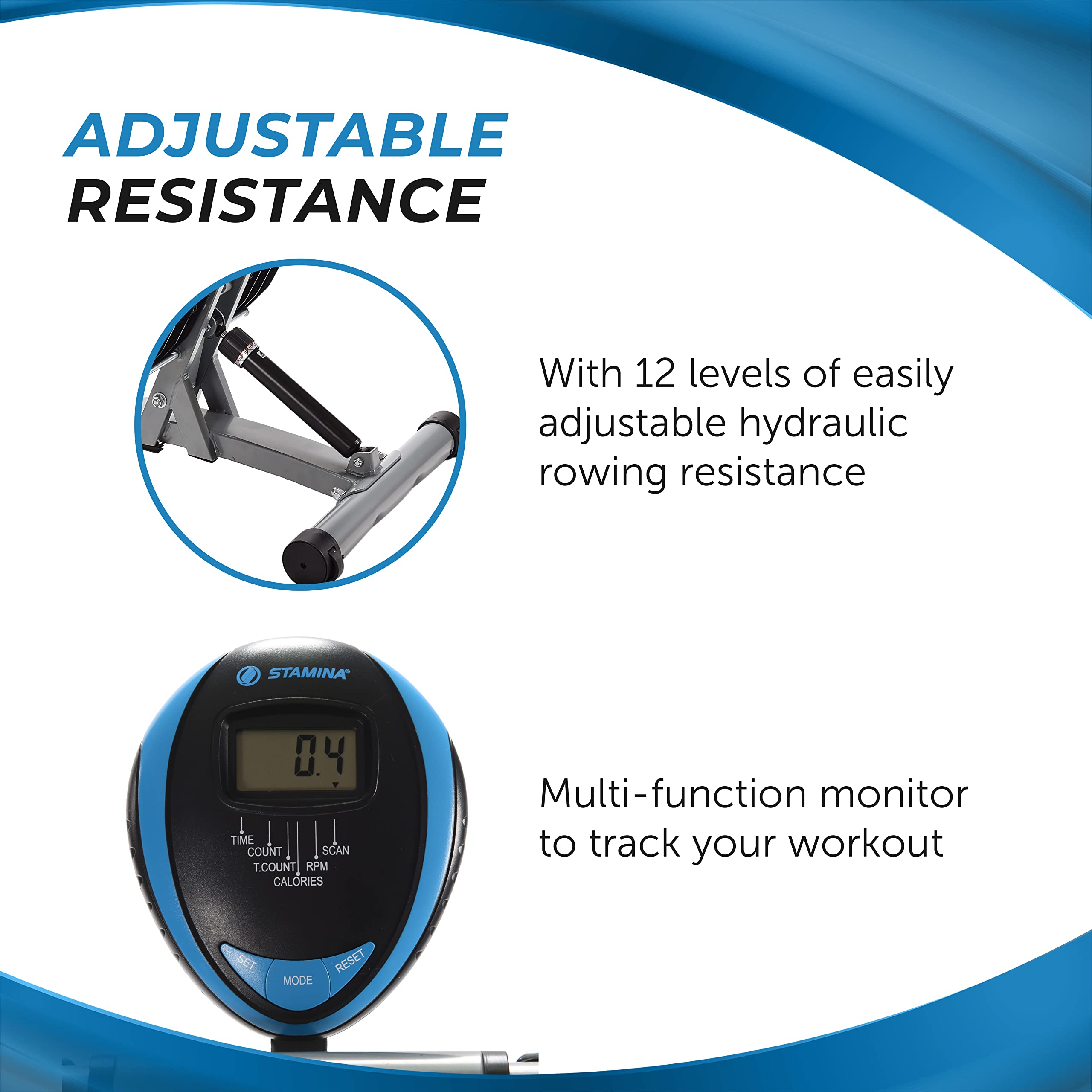 Stamina Hydraulic Rower Machine with Smart Workout App - Adjustable Resistance Rowing Machine for Home Gym, Full Body Workout & Cardio Training | Perfect for Small Spaces, Apartment Fitness & Weight Loss