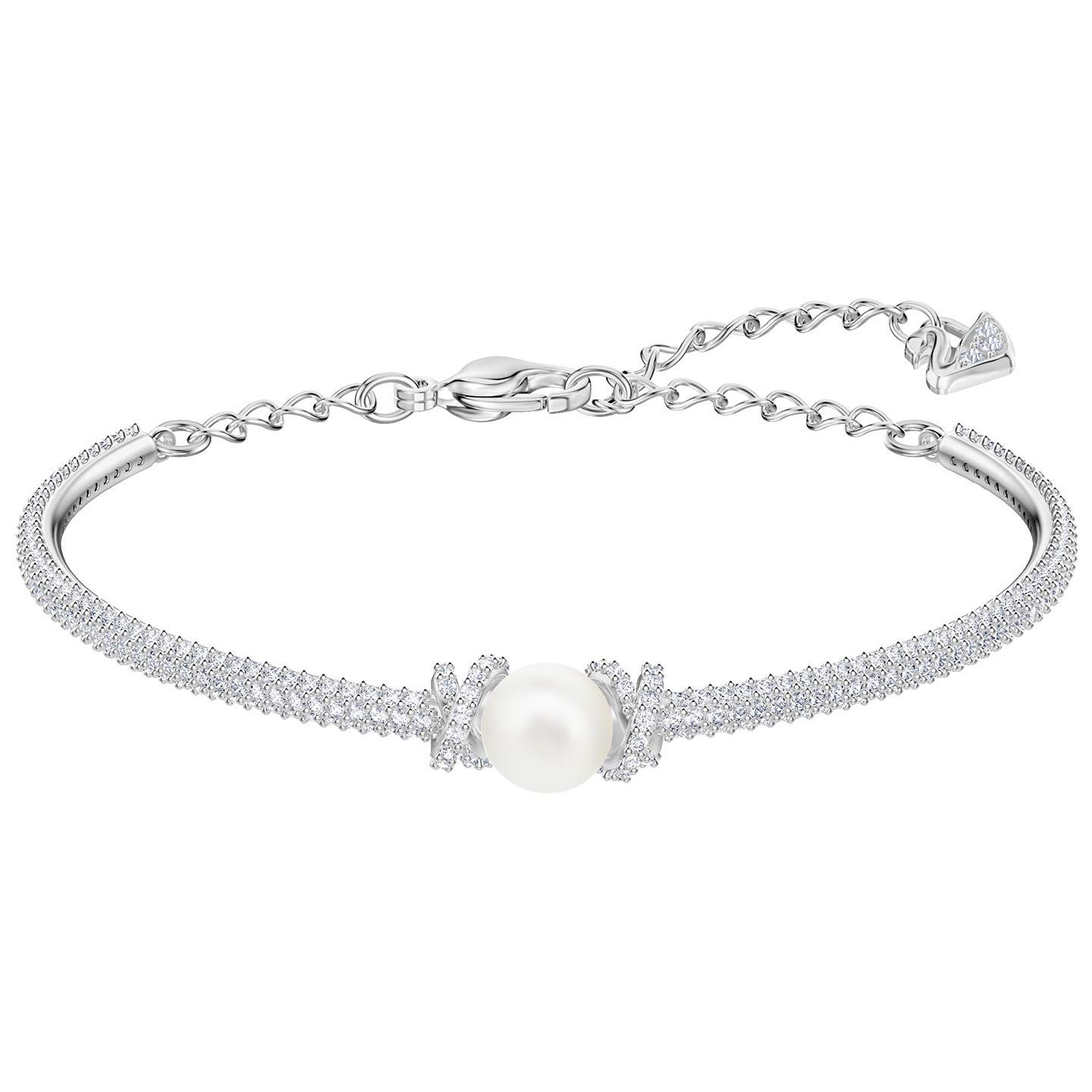 Authentic Swarovski Rhodium Plated White Bangle Bracelet for Women - Elegant Jewelry Gift for Weddings, Parties & Special Occasions