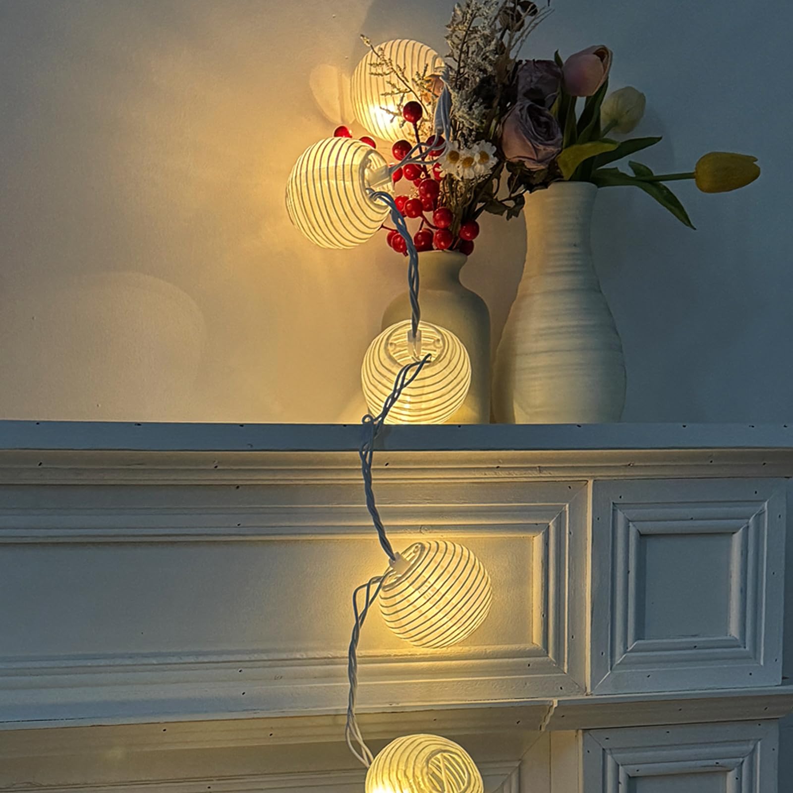 SUNSGNE 8.5Ft White Oriental Lantern String Lights - 10 Mini LED Plug-in Decorative Lights for Indoor Outdoor Patio, Wedding, Bedroom, Bistro & Garden Party Decor | Perfect for Asian-Themed Events, Backyard Gatherings & Cozy Home Ambiance