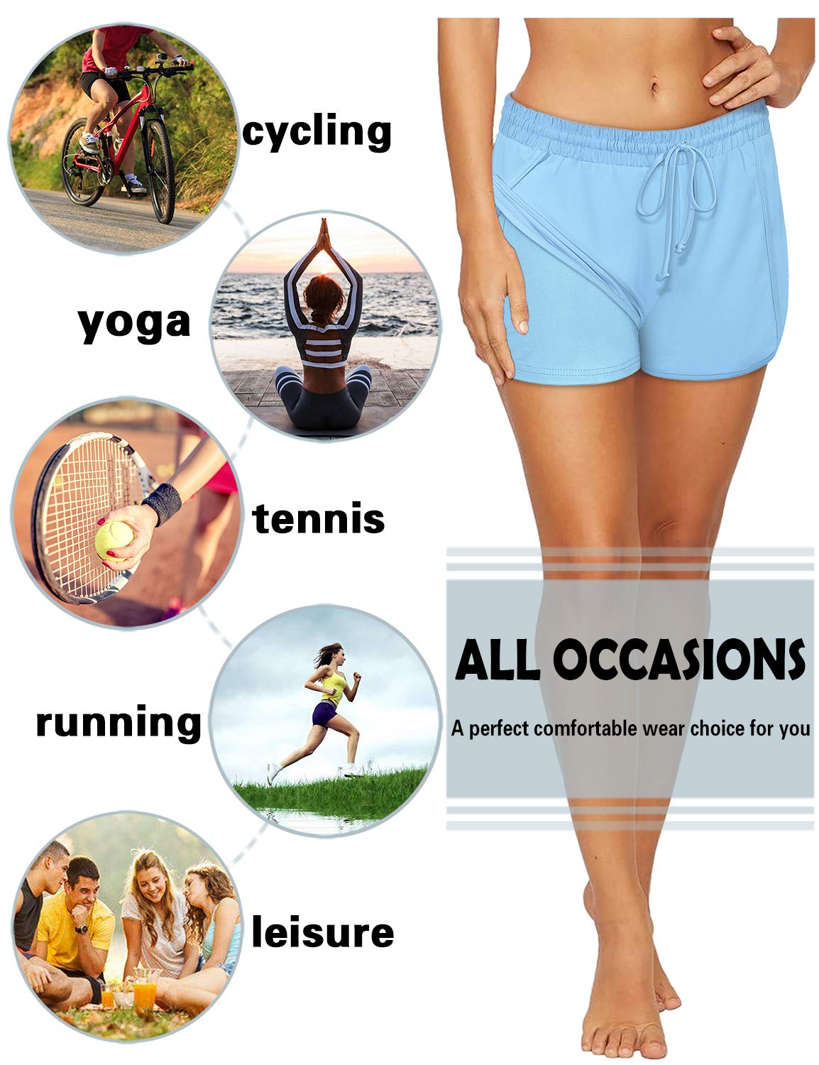 BLEVONH Women's 2-in-1 Yoga Running Shorts with Pockets - High Waist Athletic Workout Shorts for Yoga, Gym & Running (Sizes S-3XL) | Perfect for Yoga, Jogging & Fitness Training