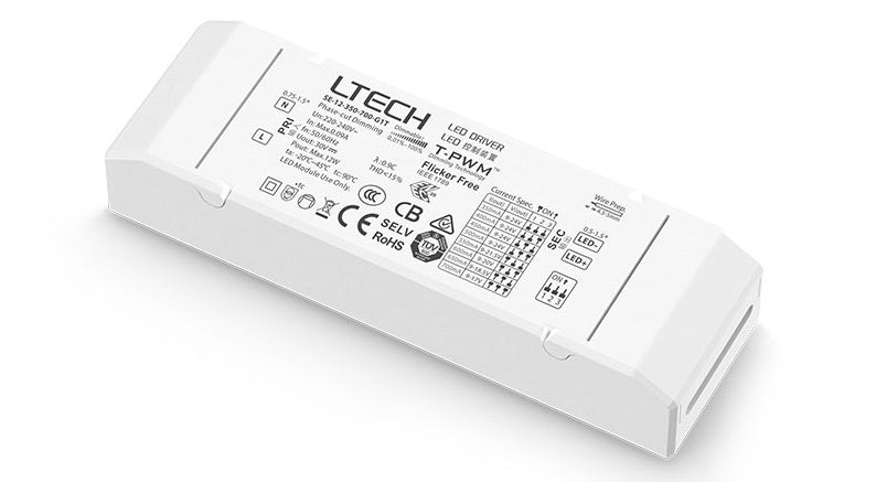 LTECH SE 12 350-700 G1T 12W 350mA-700mA Constant Current Triac Dimmable LED Driver with Selectable Output - Perfect for Recessed Lighting, Track Lights and LED Strip Installations