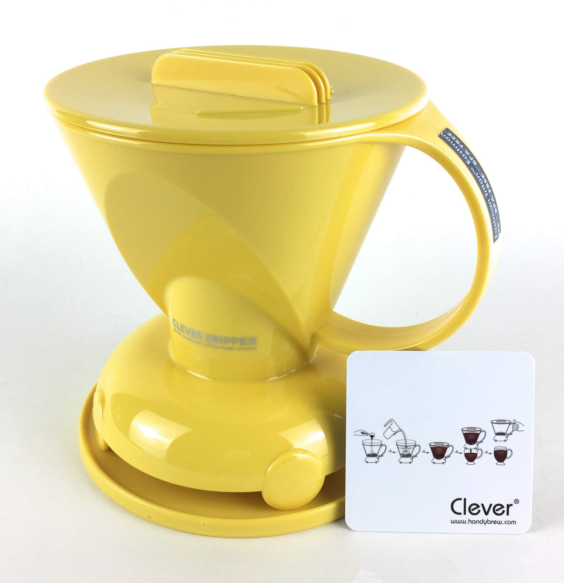 Clever NEW Yellow Coffee Dripper - BPA-Free Plastic Manual Pour Over Coffee Maker (10 Fl Oz) for Hot & Cold Brew - Perfect for Home, Office & Camping Use