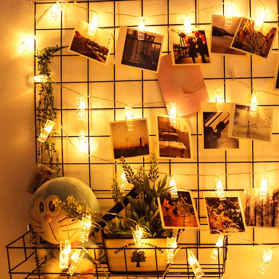 Dopheuor LED Battery Operated Photo Clip String Lights - 20ft Copper Wire Fairy Lights with 20 Clips, Warm White Starry Lights for Bedroom Wall, Patio, Wedding, Christmas Party Decor (Halloween, Thanksgiving) - Perfect for Picture Display, Cozy Ambiance & Holiday Celebrations