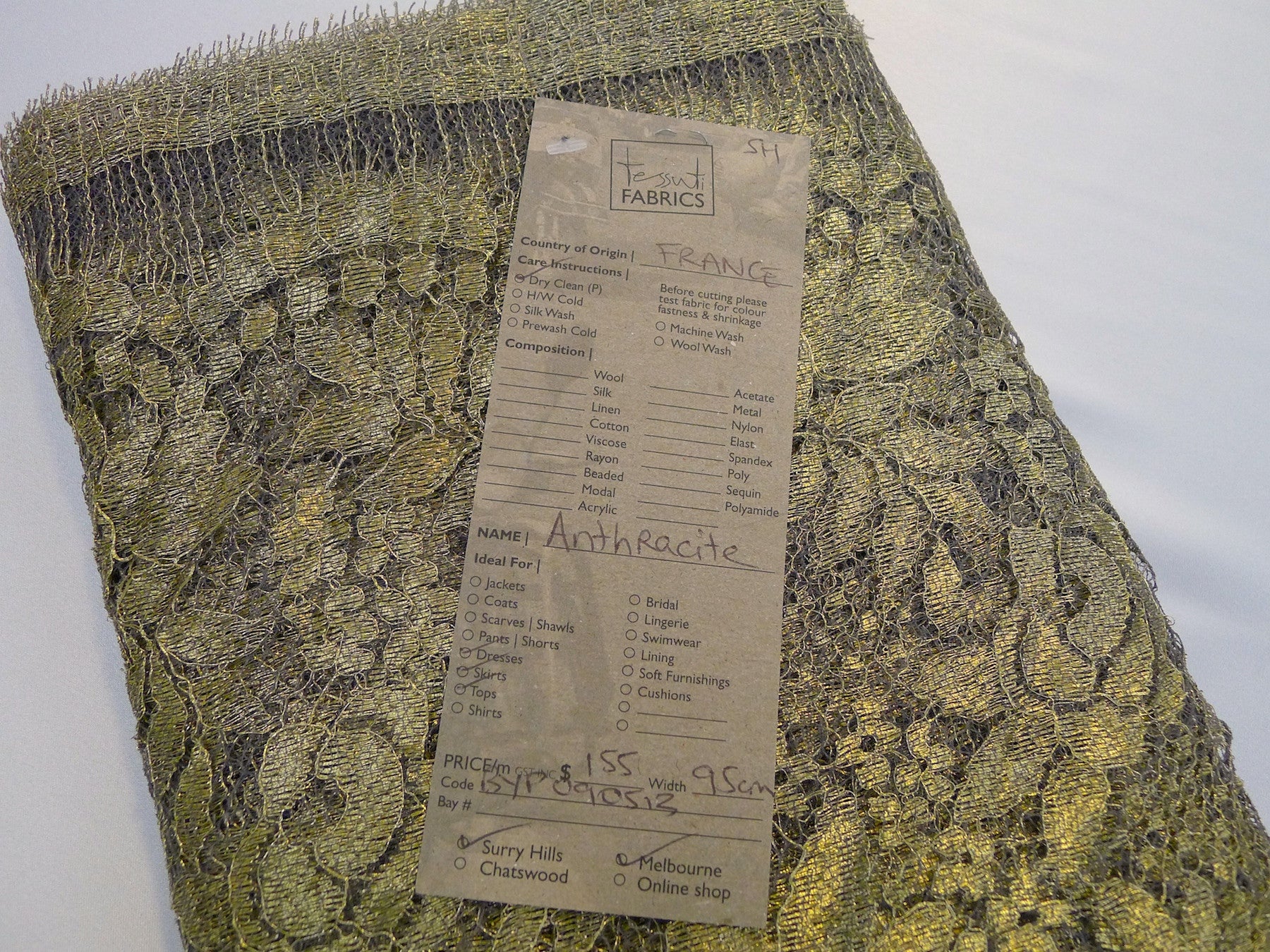 Elegant Anthracite & Gold Lace Trim for Dresses, Wedding Gowns & Formal Attire - Perfect for DIY Fashion & Special Occasions