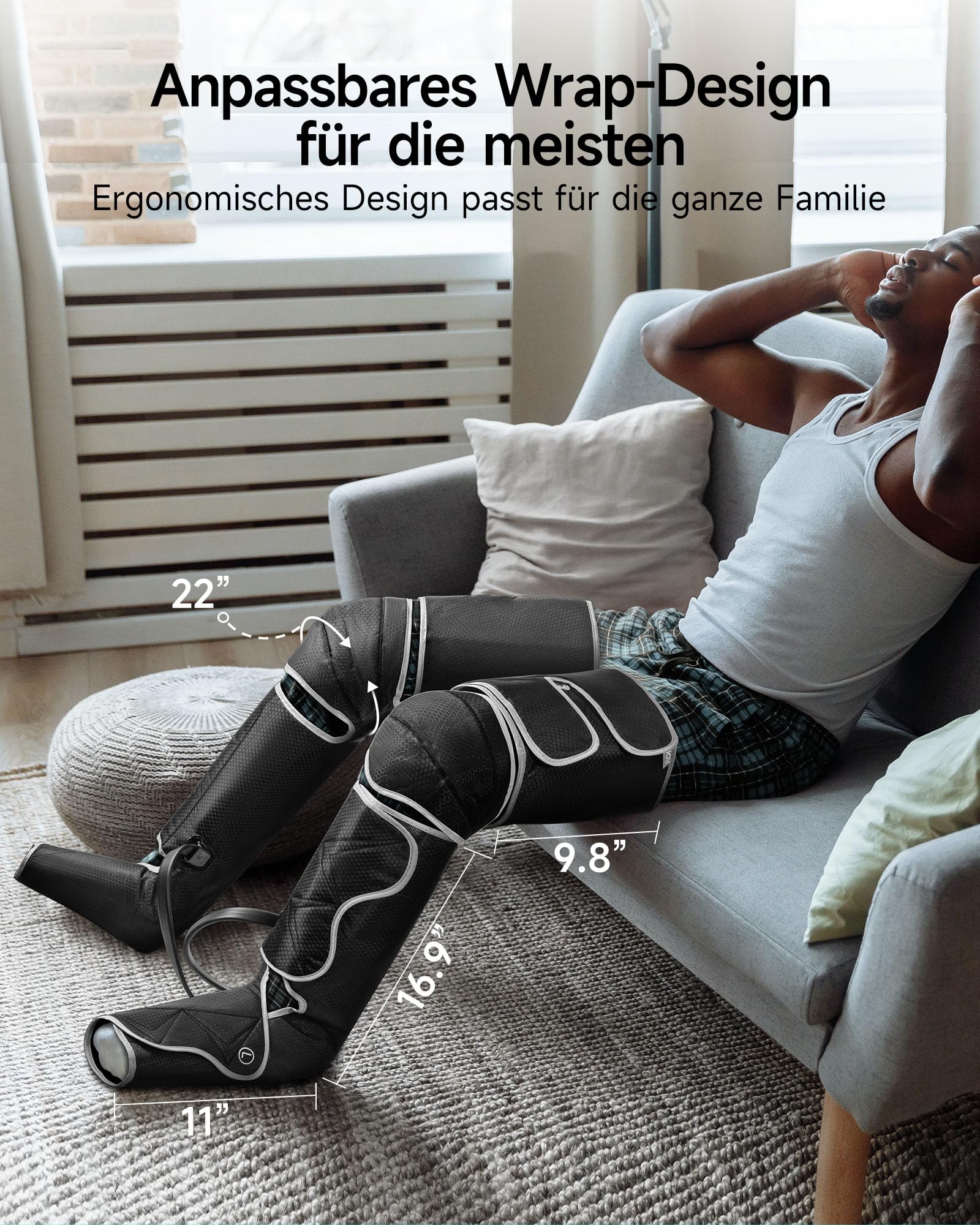 ALLJOY Air Compression Leg Massager for Circulation - 6 Modes, 4 Intensity Levels with Heat Therapy for Feet & Knees - Perfect Gift for Men & Women - Ideal for Post-Workout Recovery, Relaxation at Home, and Leg Pain Relief