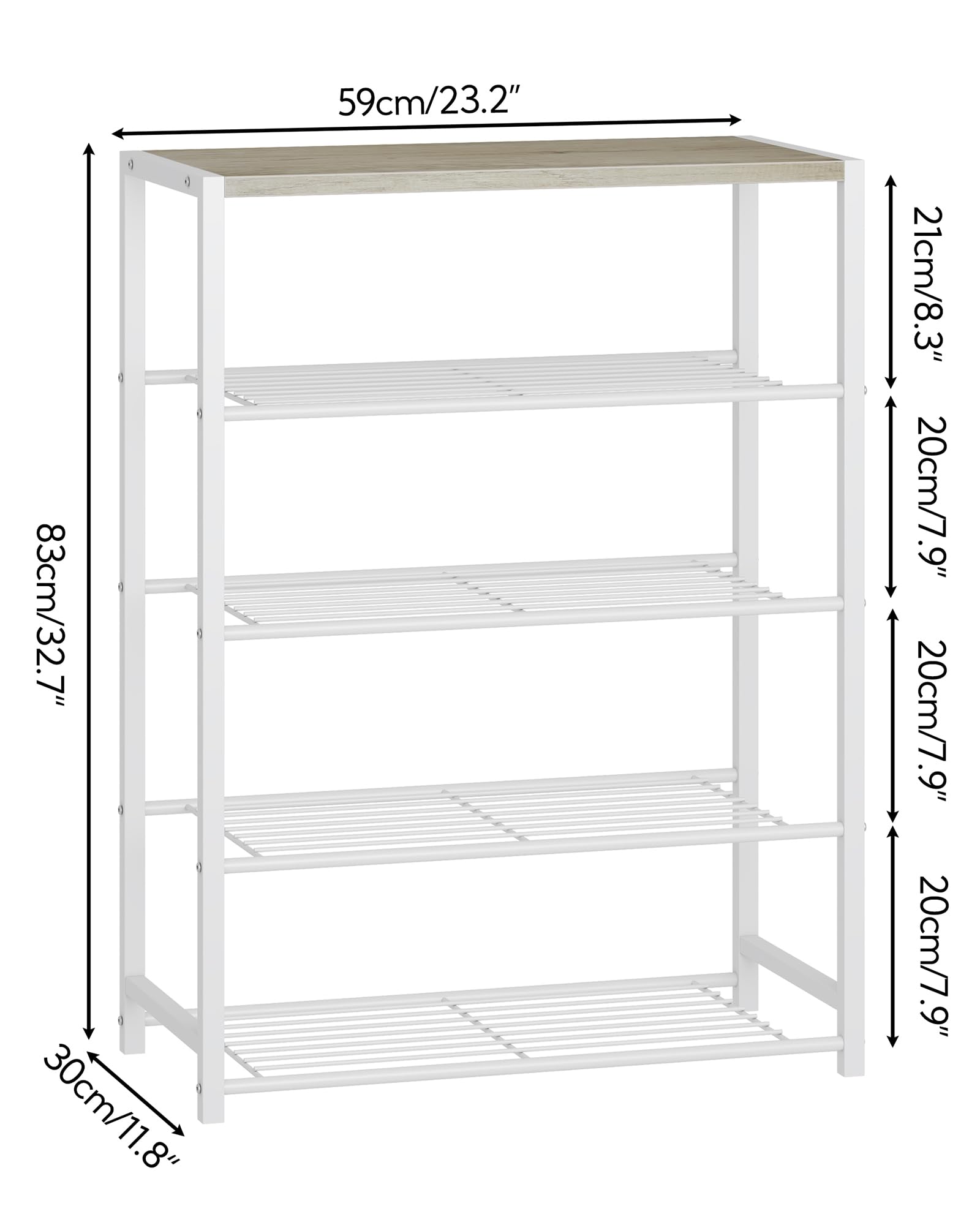 5-Tier Industrial Shoe Rack Organizer - Narrow Sturdy Metal Shoe Storage Shelf for Closet & Entryway - Space-Saving Shoe Display for Home & Office (White)