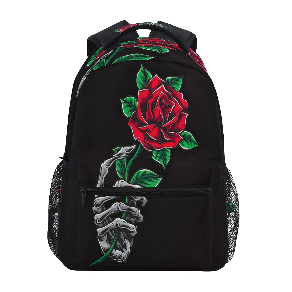 Skeleton Hand Holding Rose Backpack - Stylish Casual Daypack for Students, Teens, Boys & Girls - Durable Travel & Laptop Book Bag for School, College & Outdoor Adventures