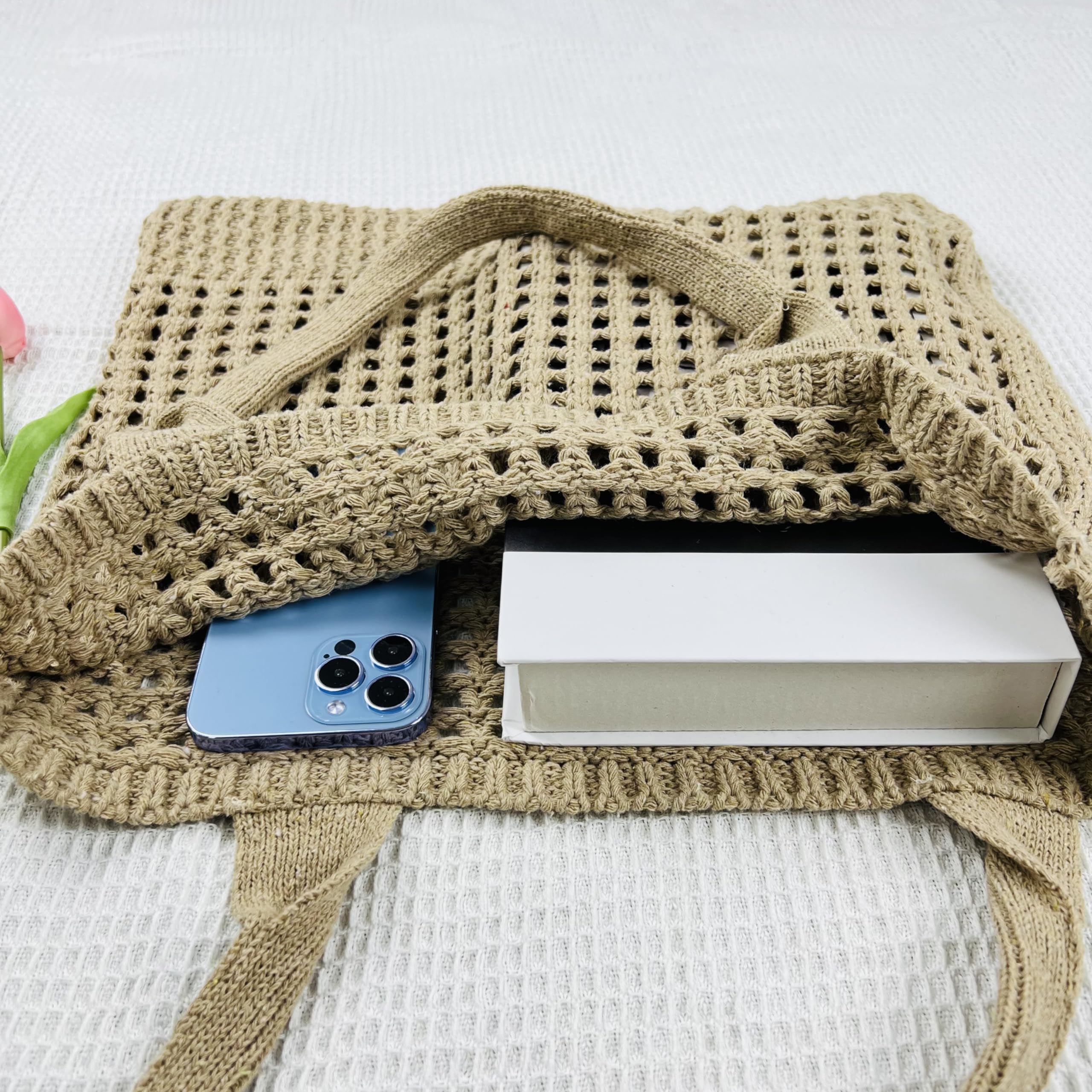 Stylish Large Knit Beach Tote Bag for Women - Aesthetic Crochet Handbag for Travel, Vacation & Summer Outings - Perfect for Beach Trips, Shopping & Casual Day Use