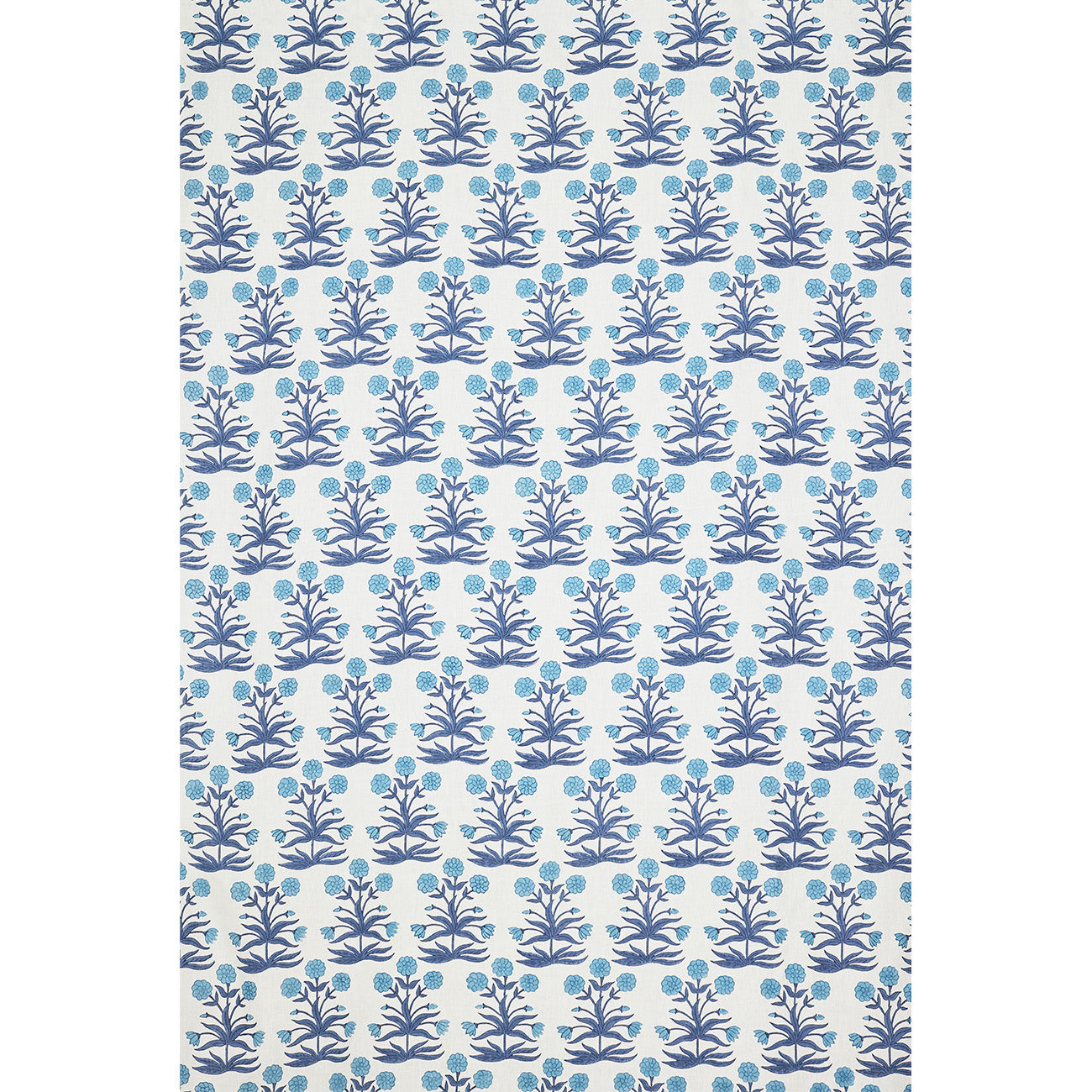 Handmade Mughal Block Printed Linen Fabric - Sky Indigo Blue - Premium Cotton Linen Blend for Boho Home Decor, Dresses & DIY Crafts