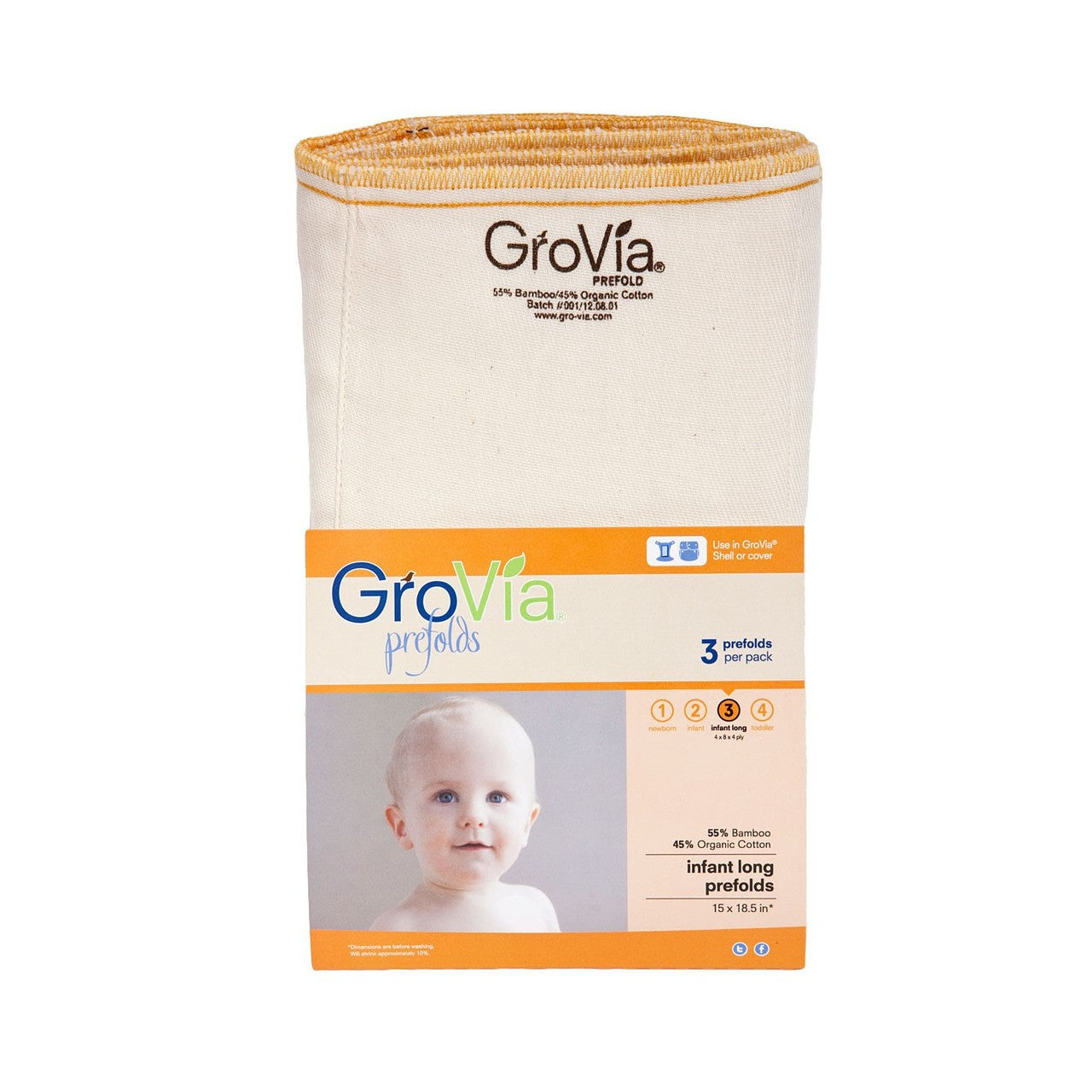 Grovia Prefold Cloth Diapers - Organic Cotton, Reusable & Eco-Friendly Baby Diapers for Newborns & Toddlers - Perfect for Daycare, Travel & Home Use