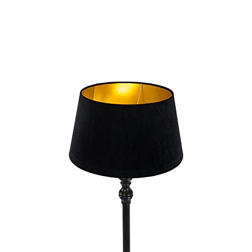 Qazqa Classico Modern Floor Lamp with 45cm Black Shade - 1 Light - Contemporary Home Decor for Living Room, Bedroom, Dining Room & Kitchen