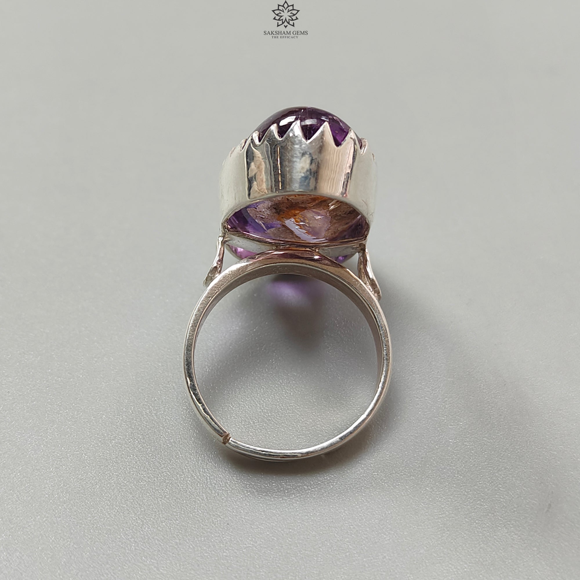 Natural Untreated Super Seven Amethyst Oval Ring - 925 Sterling Silver Bezel Set Adjustable Ring (9.92g) | Spiritual Healing Jewelry, Meditation & Everyday Elegance