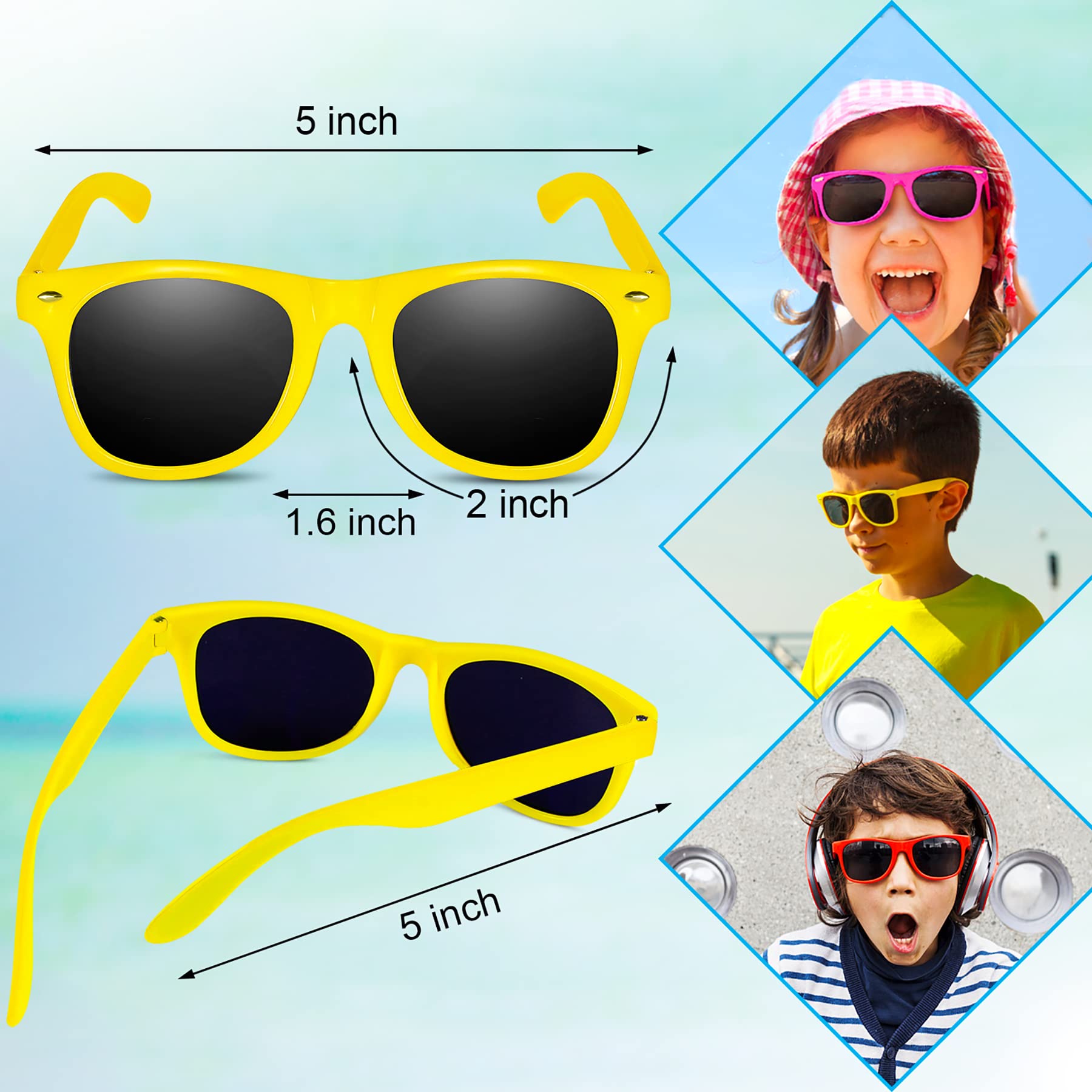 GINMIC 12-Pack Kids Sunglasses - Neon UV Protection Sunglasses for Boys & Girls - Perfect Birthday Party Favors, Beach & Pool Party Supplies - Fun Summer Gifts for Outdoor Activities, Playdates & Vacations