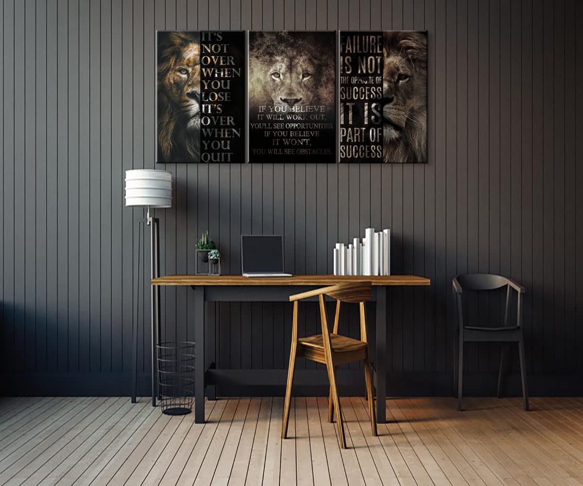 3 Piece Lion Motivational Wall Art - Framed Inspirational Quotes & Positive Affirmation Posters for Office, Classroom & Living Room Decor (20''W x 28''H, Set of 3) - Perfect for Home, Work & Study Spaces