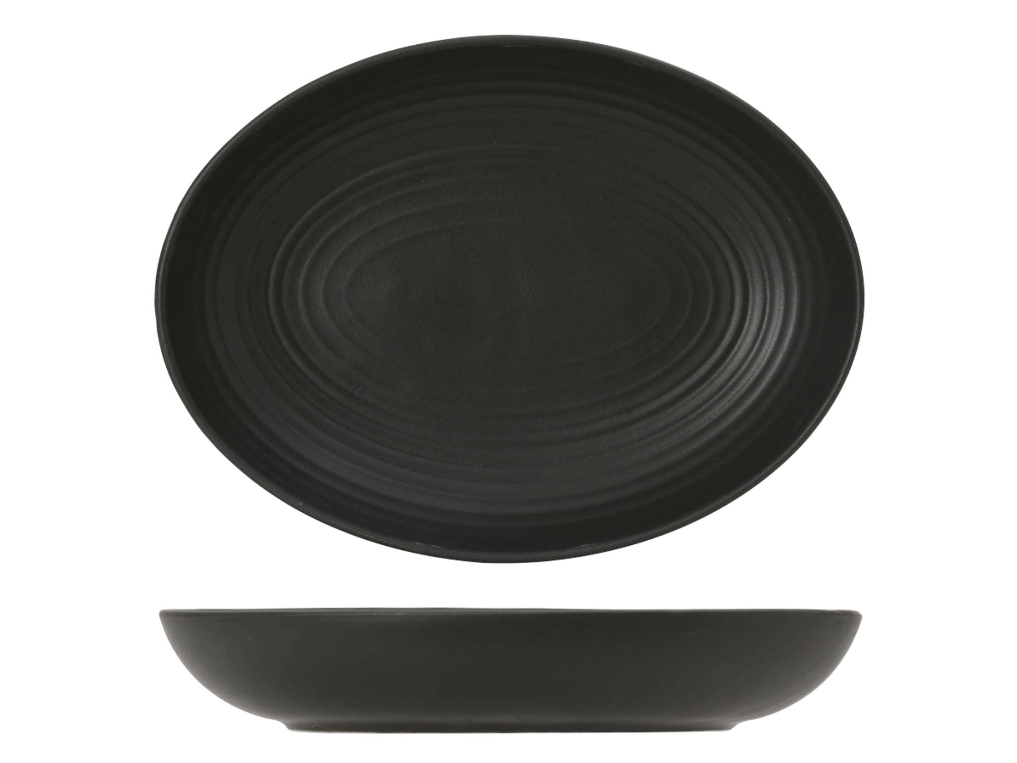 Tuxton Zion Matte Black Embossed Solid Color Coupe 35-Ounce Oval Bowl - Set of 12, Scratch & Chip Resistant, Lead-Free & Cadmium-Free, Dishwasher/Microwave/Oven Safe - Perfect for Restaurants, Catering & Home Dining