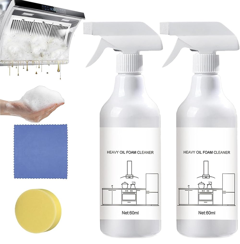 2-Pack Heavy Duty Foam Degreaser & Oven Cleaner - Multi-Purpose Kitchen Cleaner for Stove, Grill, Grease & Oil (2 x 60ml) - Ideal for Deep Cleaning Ovens, Range Hoods, BBQ Grills & Kitchen Appliances