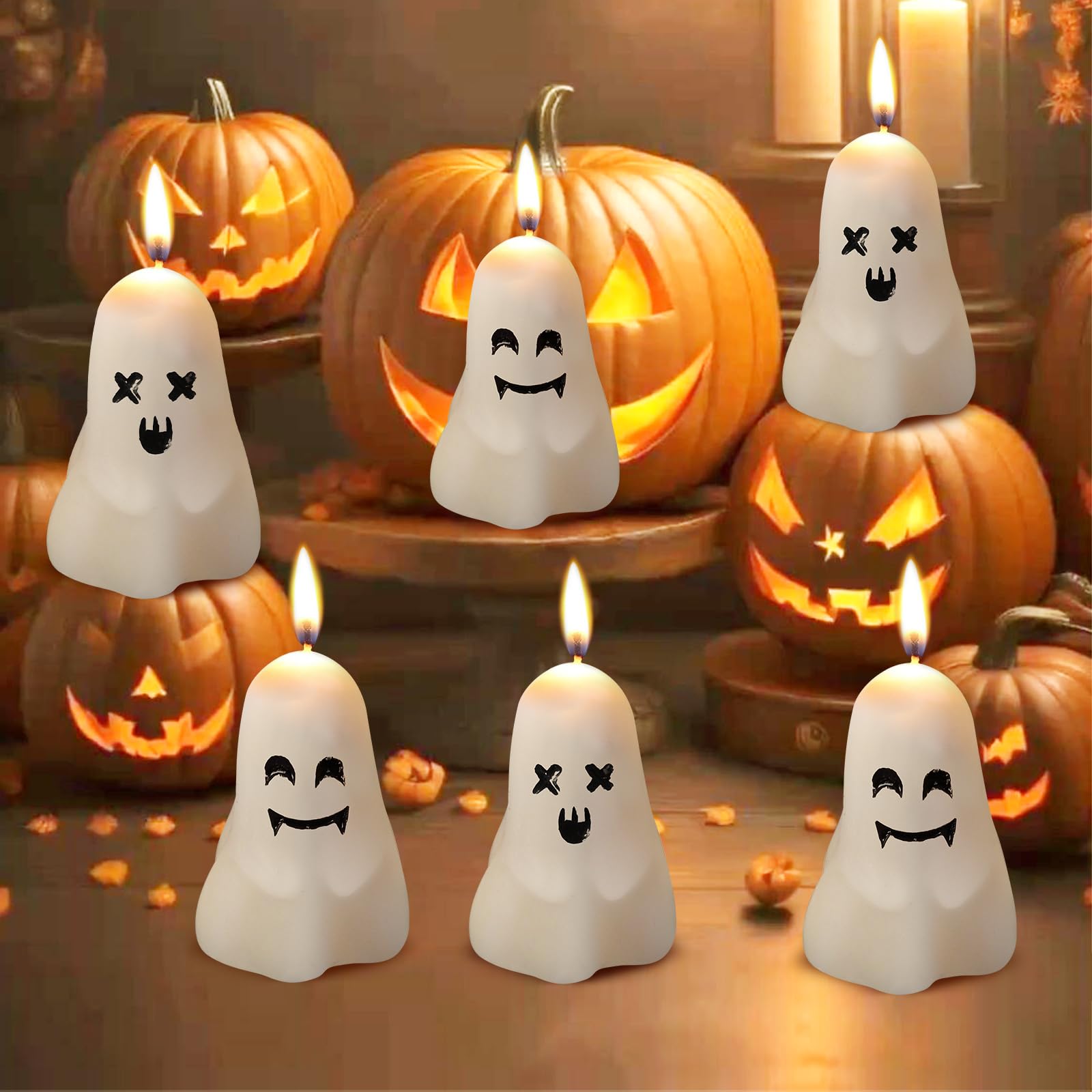12 Pcs Ghost Face Candles - Halloween & Thanksgiving Wax Candles, Spooky Handmade Decoration for Home, Party, Table Centerpiece - Cute Fun Mini Burning Candles for Festive Atmosphere