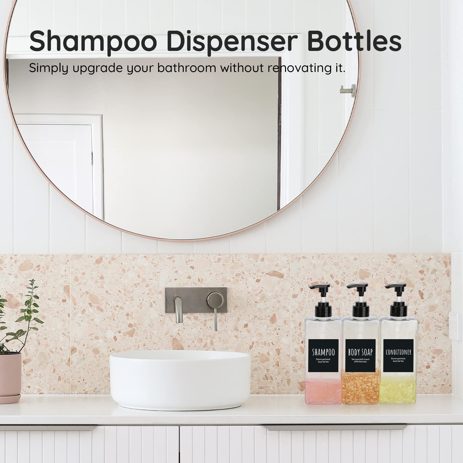 Segbeauty 16.9oz Empty Refillable Shampoo Bottles (3-Pack) - 500ml Plastic Pump Dispenser with Labels - Reusable Lotion Containers for Bathroom, Hotel & Travel - Perfect for Liquid Soap, Body Wash, Hand Soap & Conditioner Storage