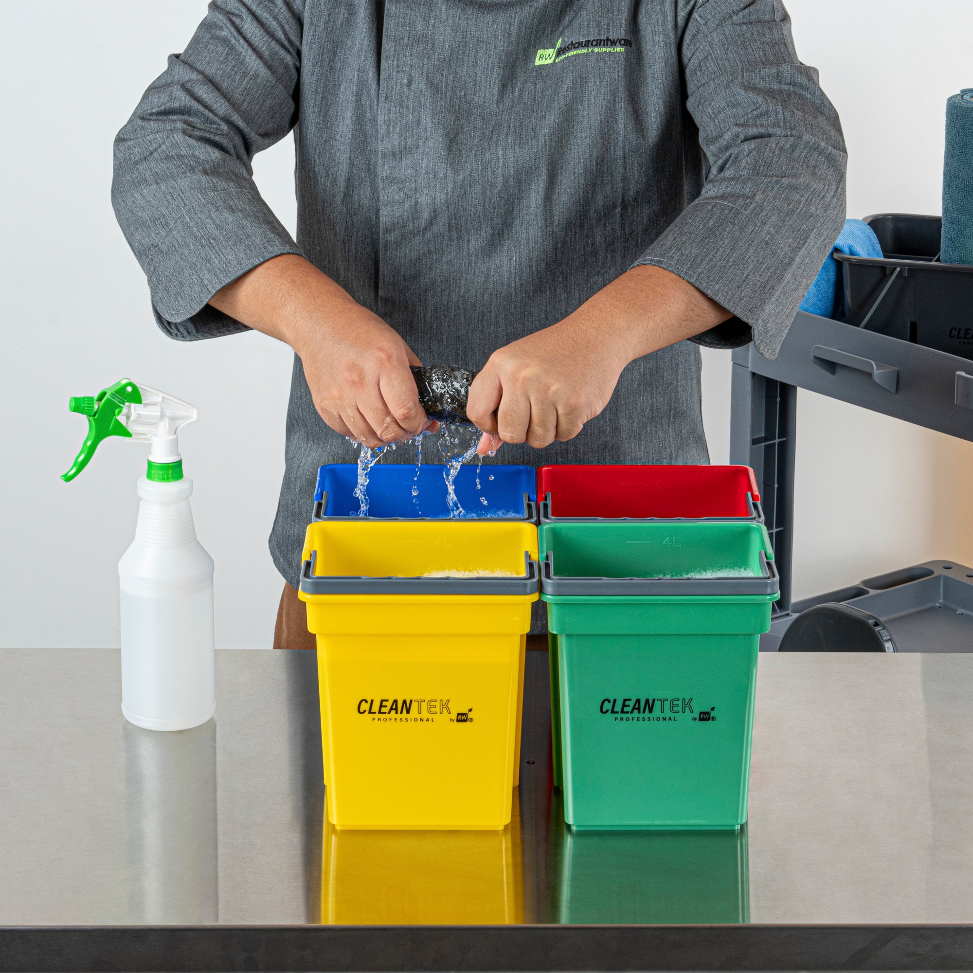 4-Piece Color-Coded Cleaning Bucket Set (Green, Blue, Red, Yellow) - 4 Qt Capacity - Perfect for Home, Office & Commercial Cleaning Organization