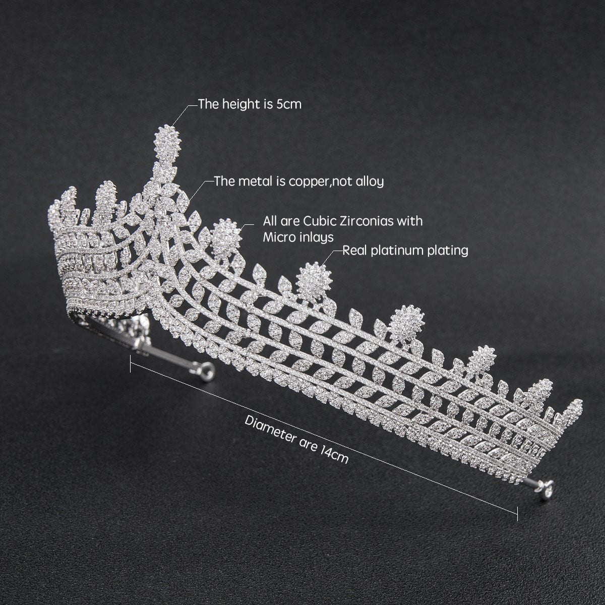 Elegant Cubic Zirconia Wedding Tiara - Bridal Hair Jewelry Crown for Bride (A90043) | Perfect for Weddings, Prom, Quinceañera & Special Occasions