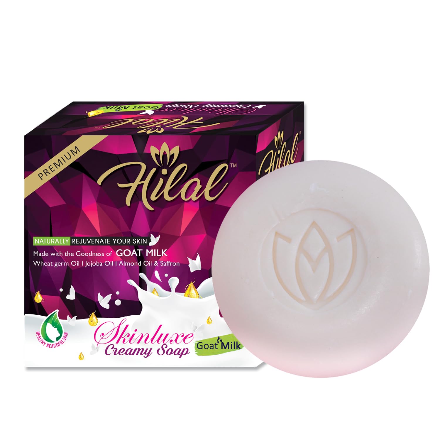 **Hilal Goat Milk Creamy Soap - 100g (Pack of 4) - Enriched with Goat Milk & Wheat Germ Oil for Nourished, Glowing Skin - Premium Grade Skincare - Ideal for Dry, Sensitive Skin & Daily Hydration**